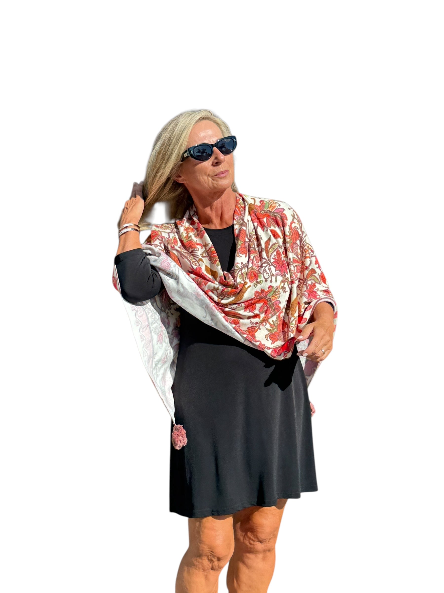 Soft Knit Poncho Jungle Jaguar Ivory/Coral - Back of the Bay Boutique