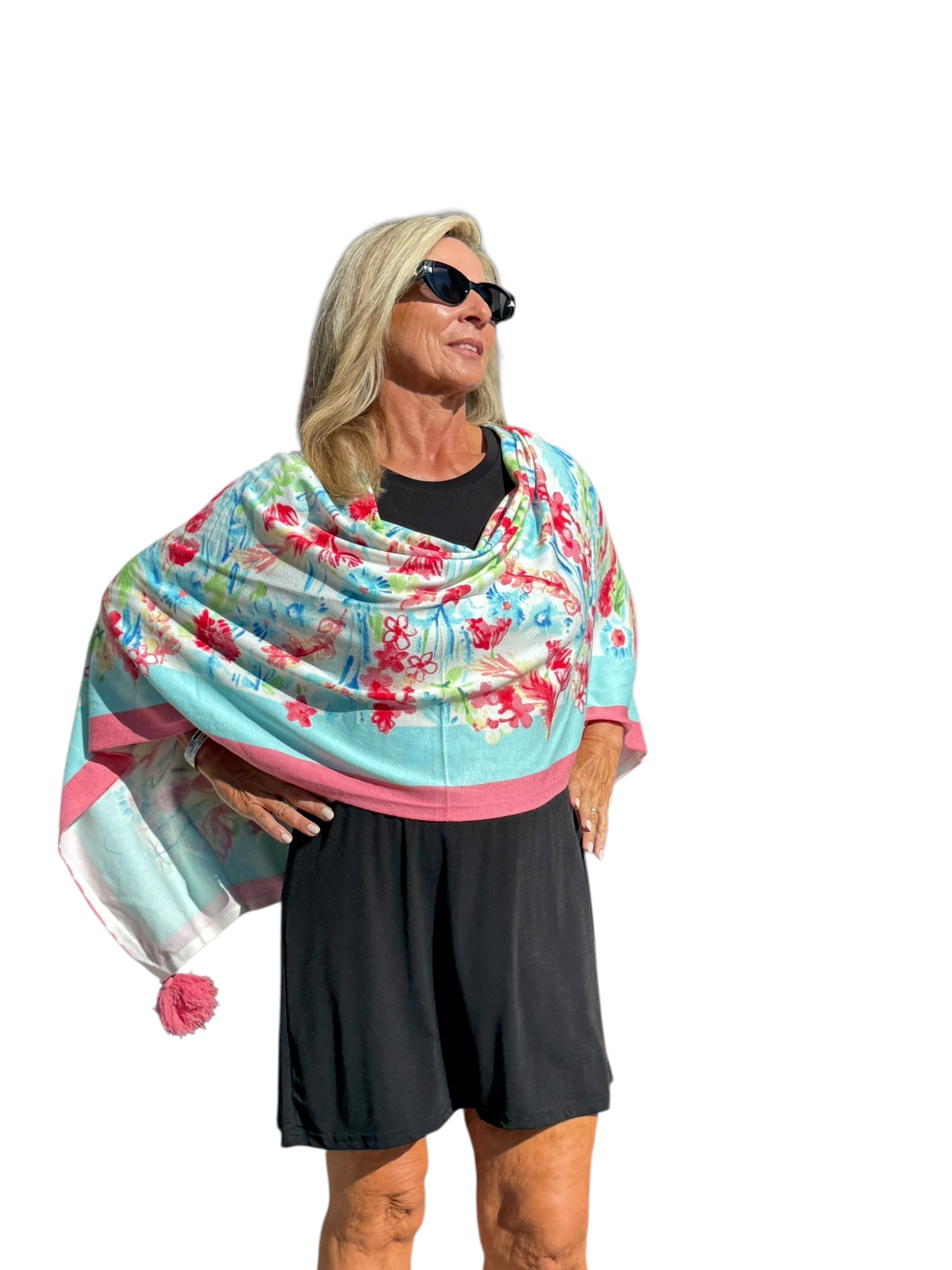 Soft Knit Poncho Wild Flower Multi - Back of the Bay Boutique