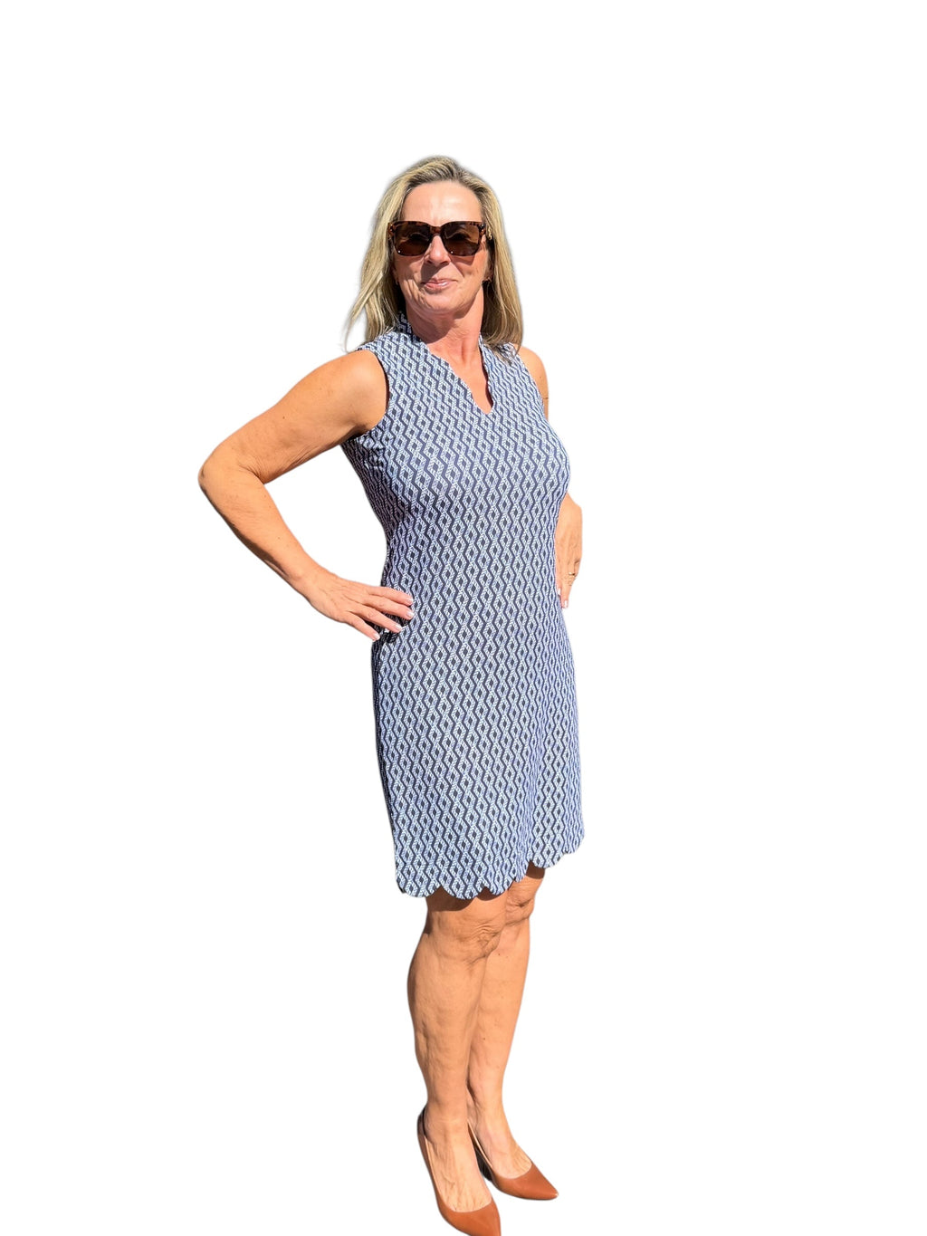 Scalloped - Neck and - Hem Sleeveless Dress with UPF50+ Nautical Ropes Navy - Back of the Bay Boutique
