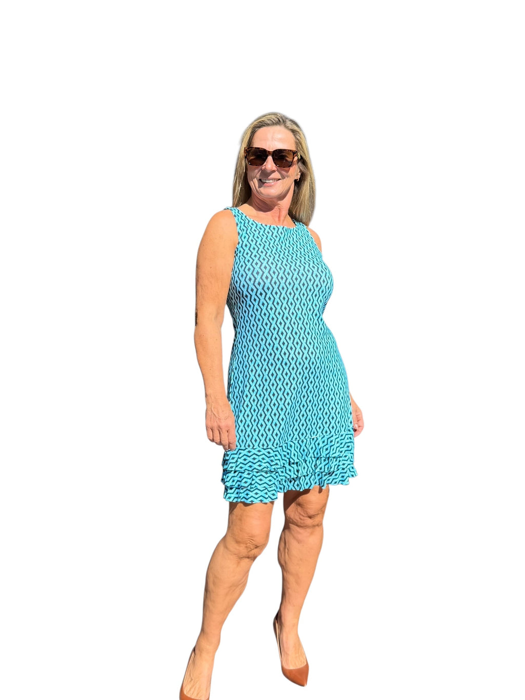 Sleeveless Dress with Ruffles with UPF50+ Nautical Ropes Turquoise - Back of the Bay Boutique