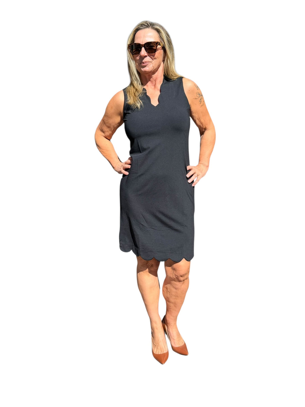 Scalloped - Neck and - Hem Sleeveless Dress with UPF50+ Black - Back of the Bay Boutique