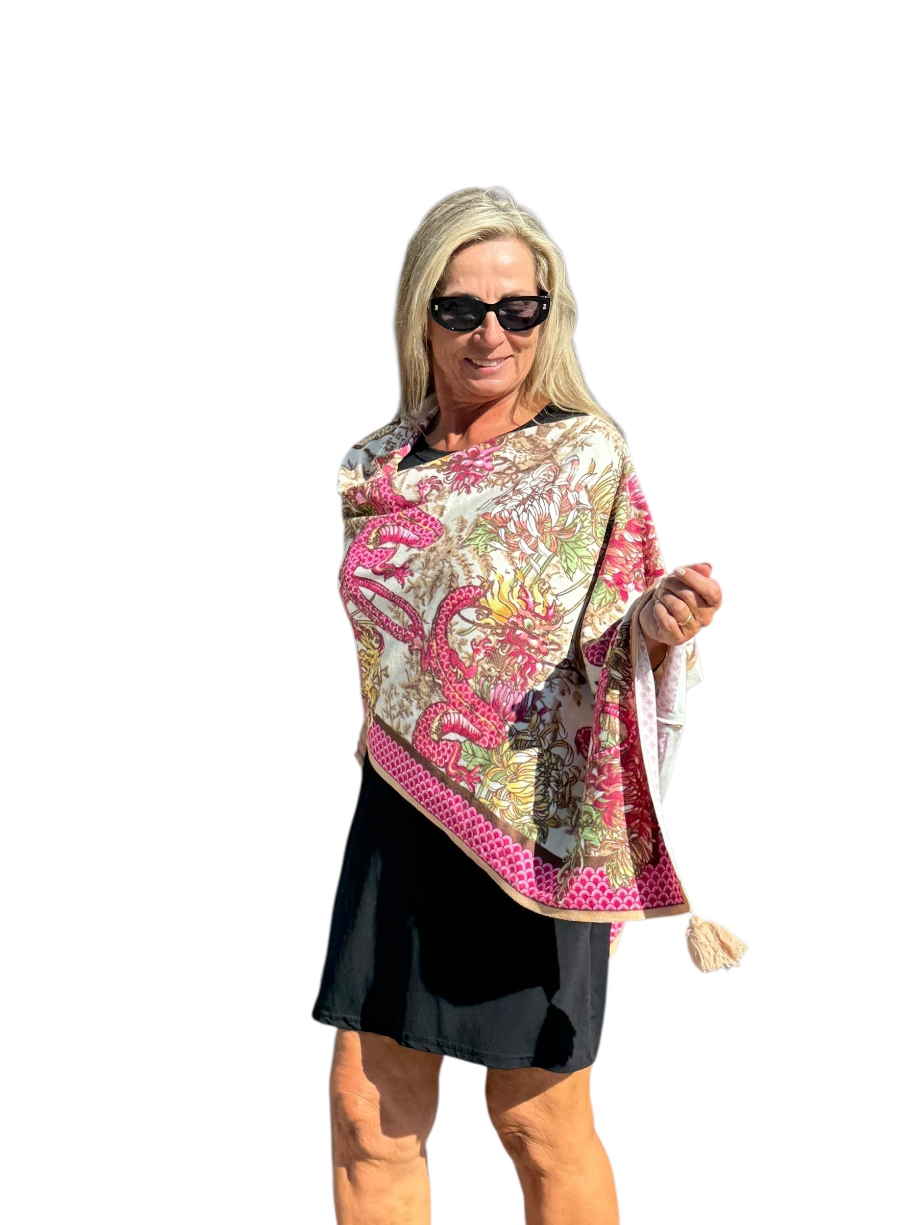 Soft Knit Poncho Dragon Pink/Ivory - Back of the Bay Boutique