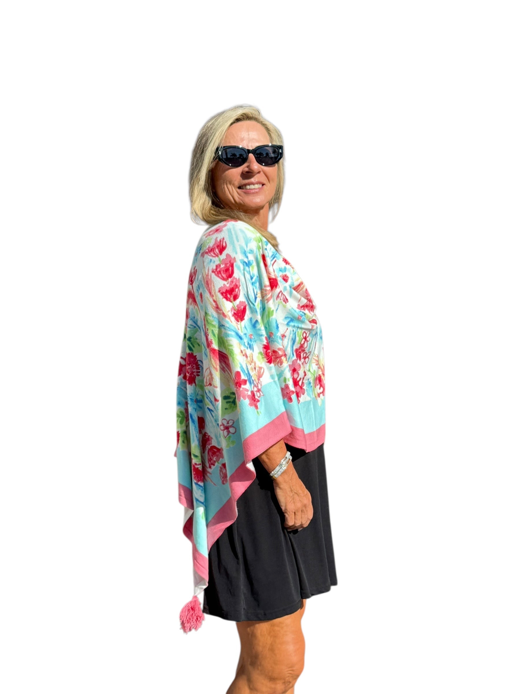 Soft Knit Poncho Wild Flower Multi - Back of the Bay Boutique