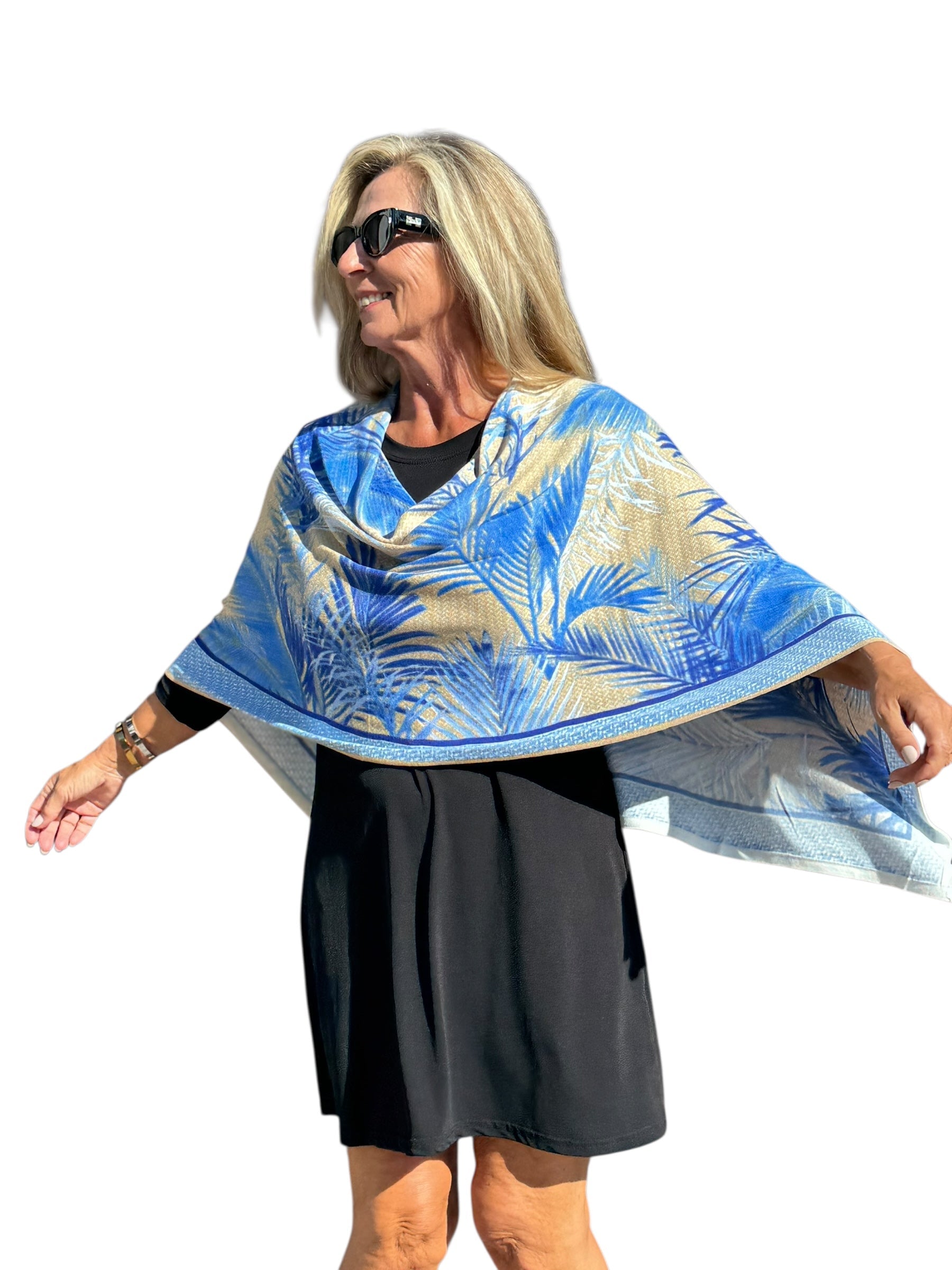 Soft Knit Poncho Bali Natural Blue - Back of the Bay Boutique
