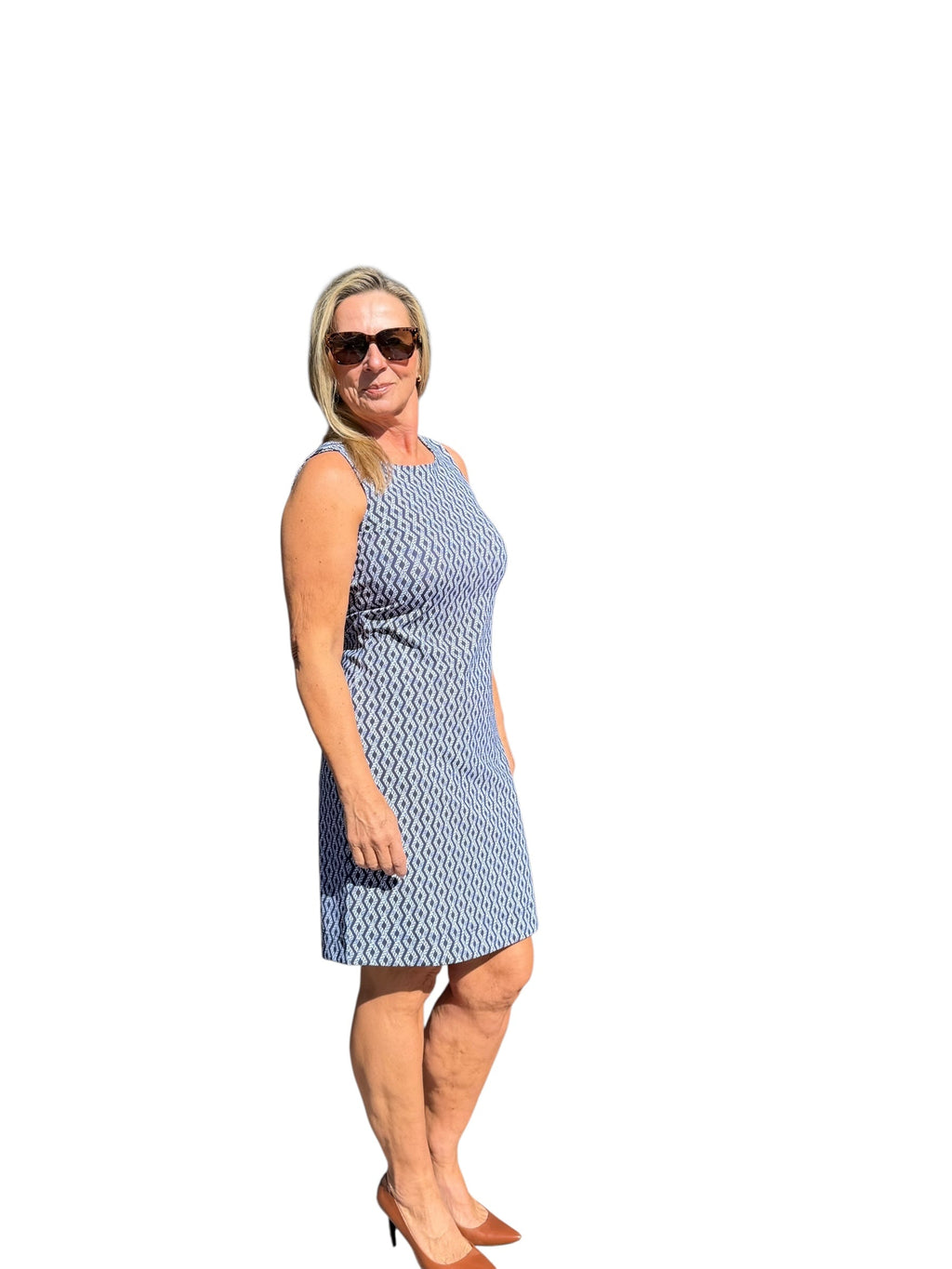 Classic Shift Dress with UPF50+ Nautical Ropes Navy - Back of the Bay Boutique