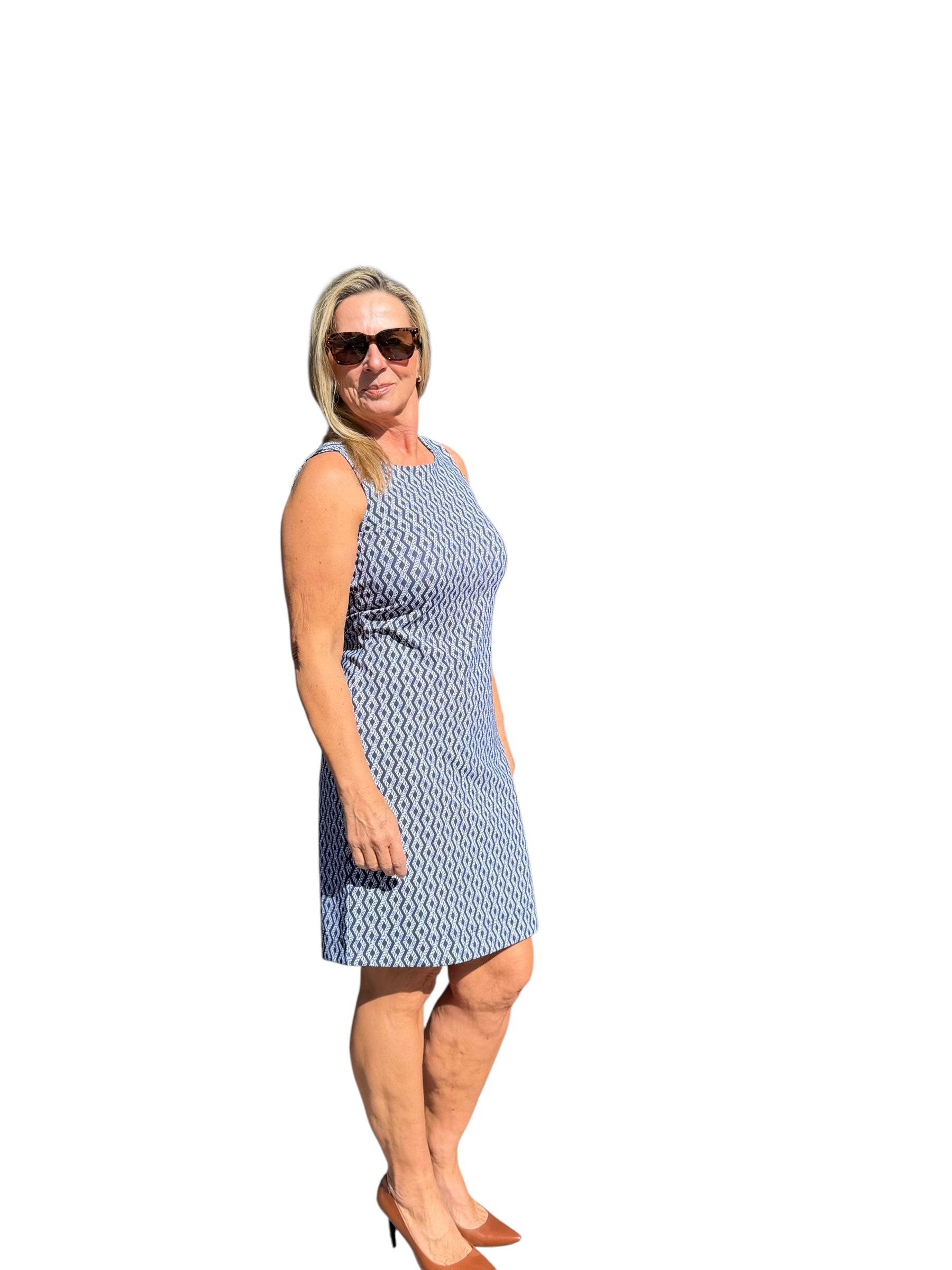 Classic Shift Dress with UPF50+ Nautical Ropes Navy - Back of the Bay Boutique