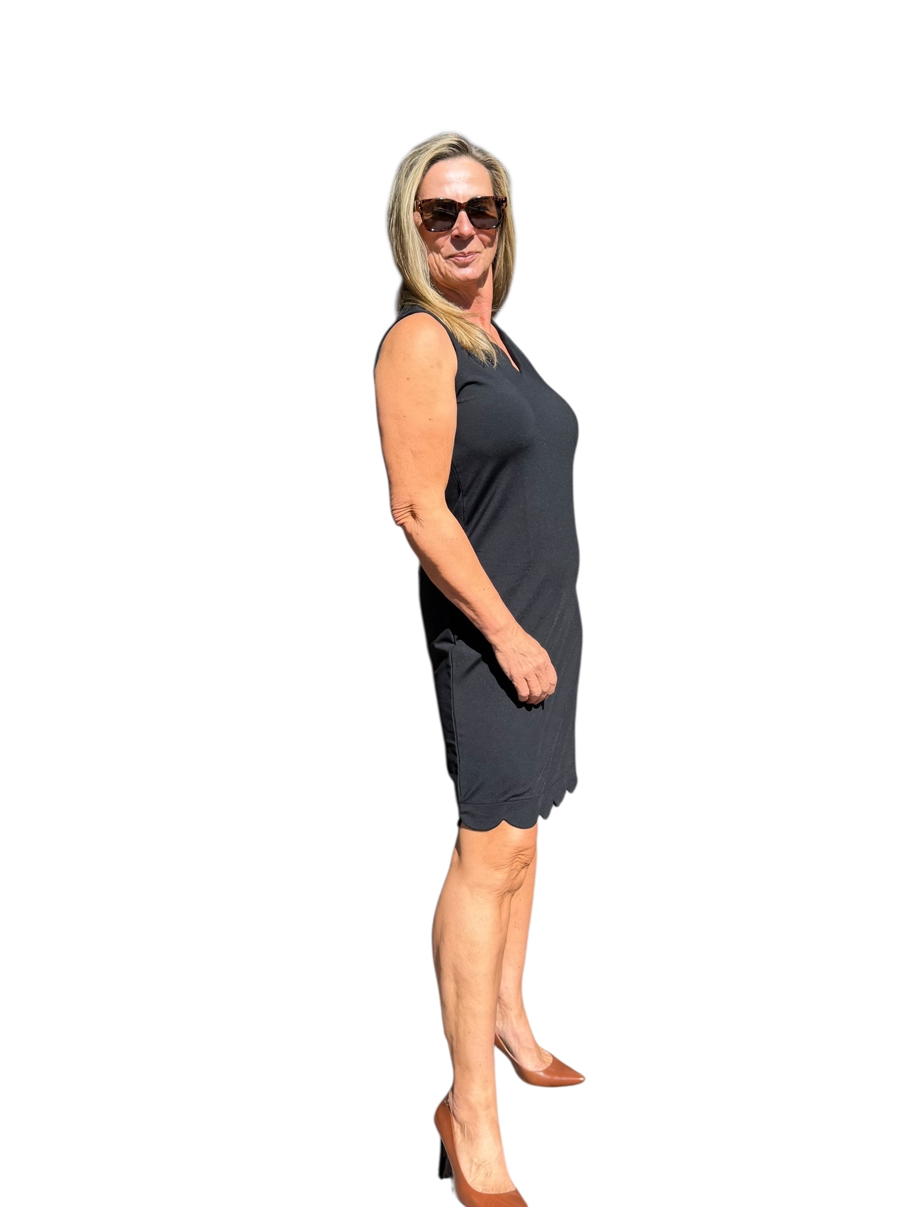 Scalloped - Neck and - Hem Sleeveless Dress with UPF50+ Black - Back of the Bay Boutique