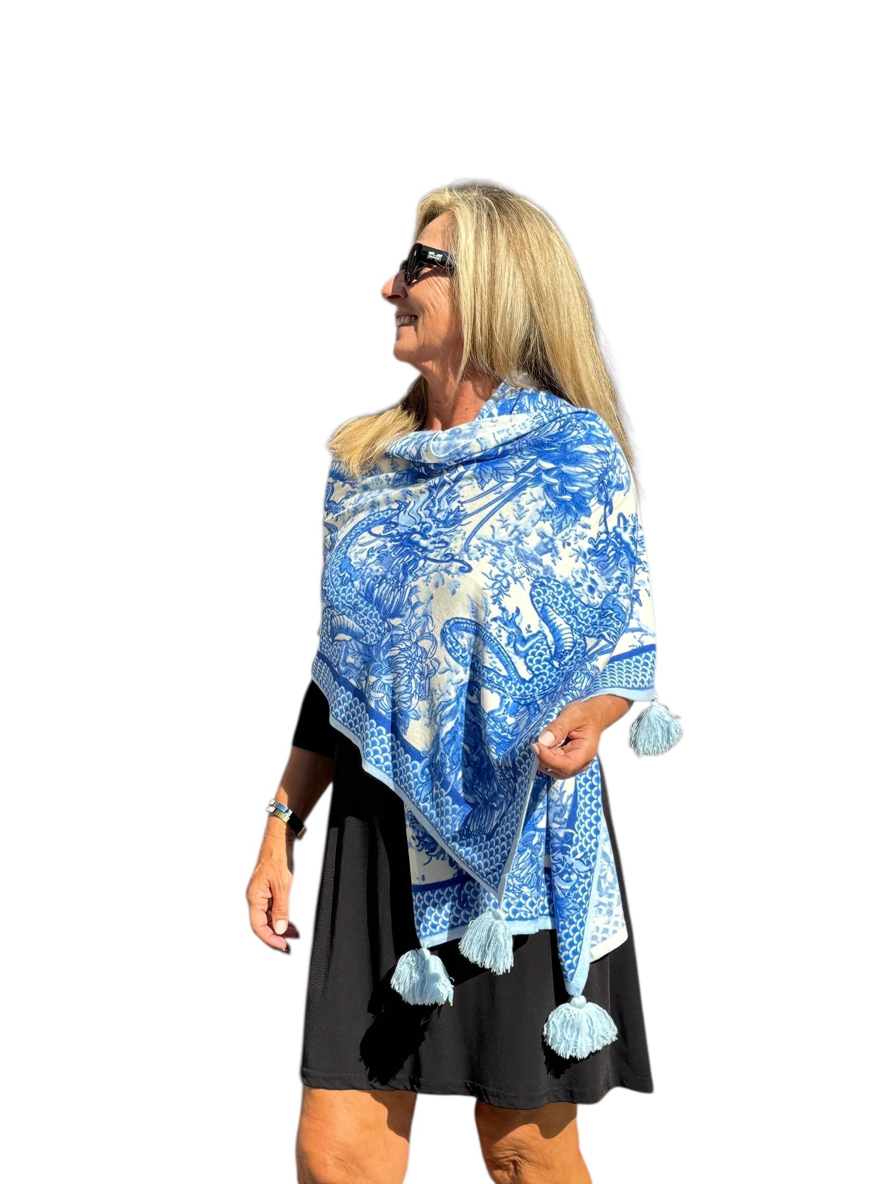 Soft Knit Scarf Dragon Blue/White - Back of the Bay Boutique