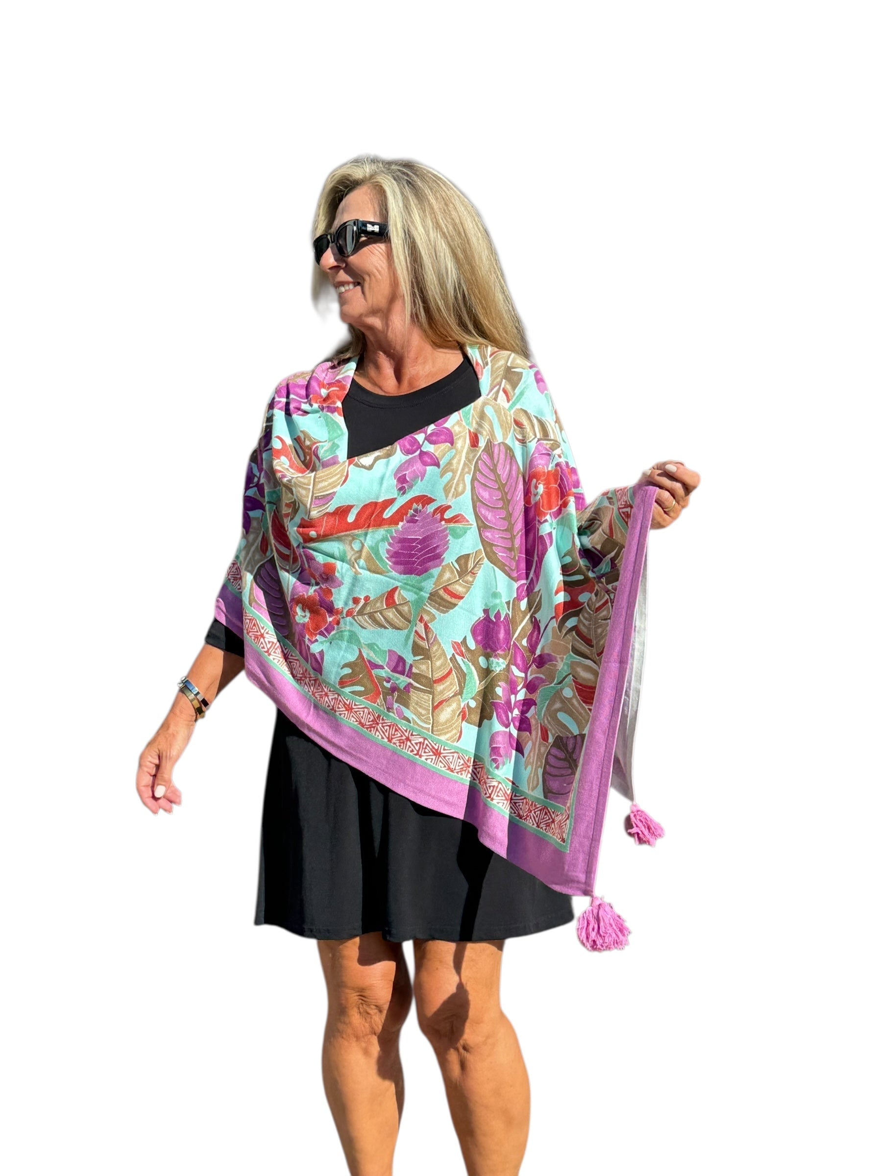 Soft Knit Poncho Tropical Isles Mint Multi - Back of the Bay Boutique