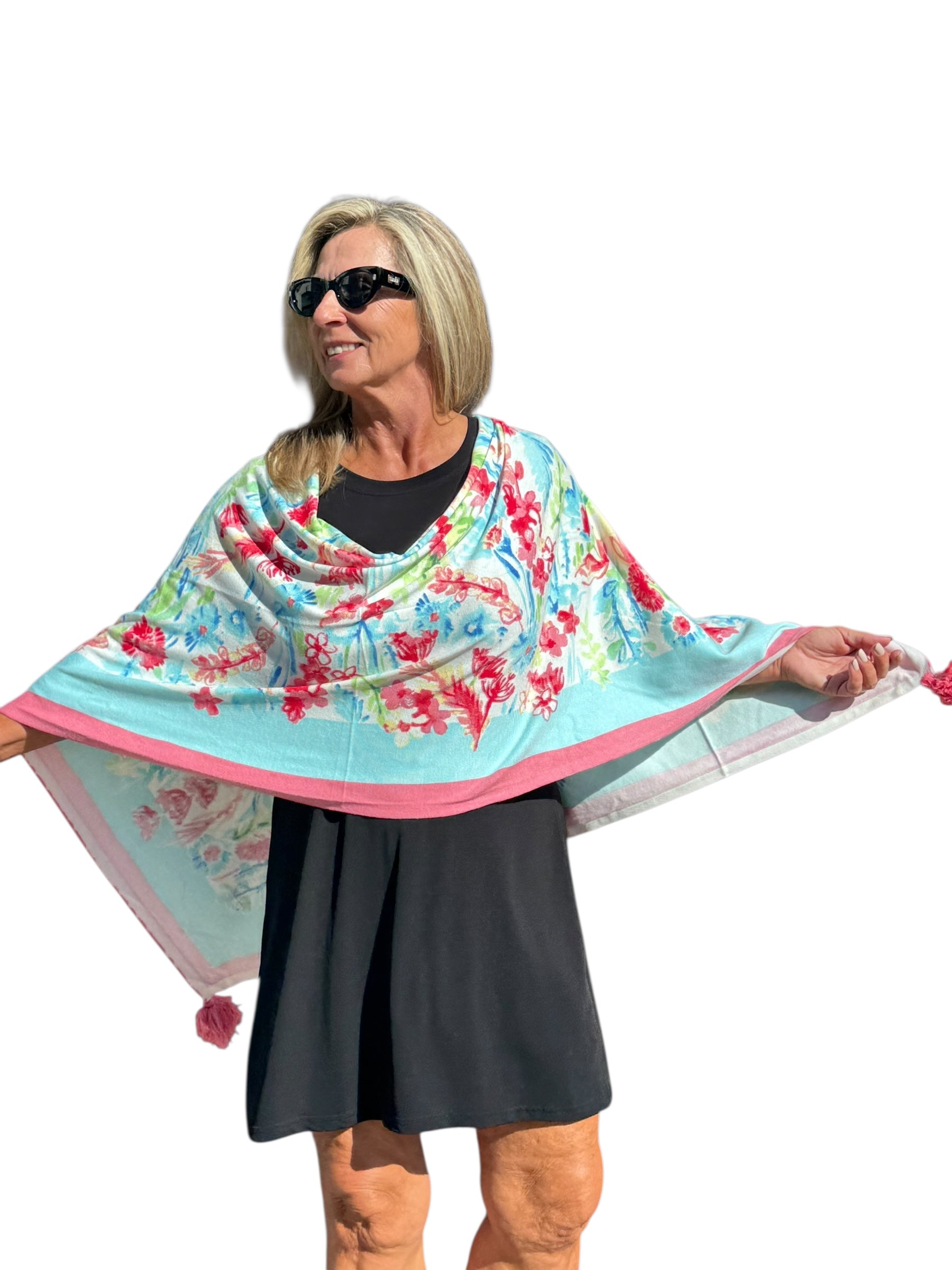 Soft Knit Poncho Wild Flower Multi - Back of the Bay Boutique