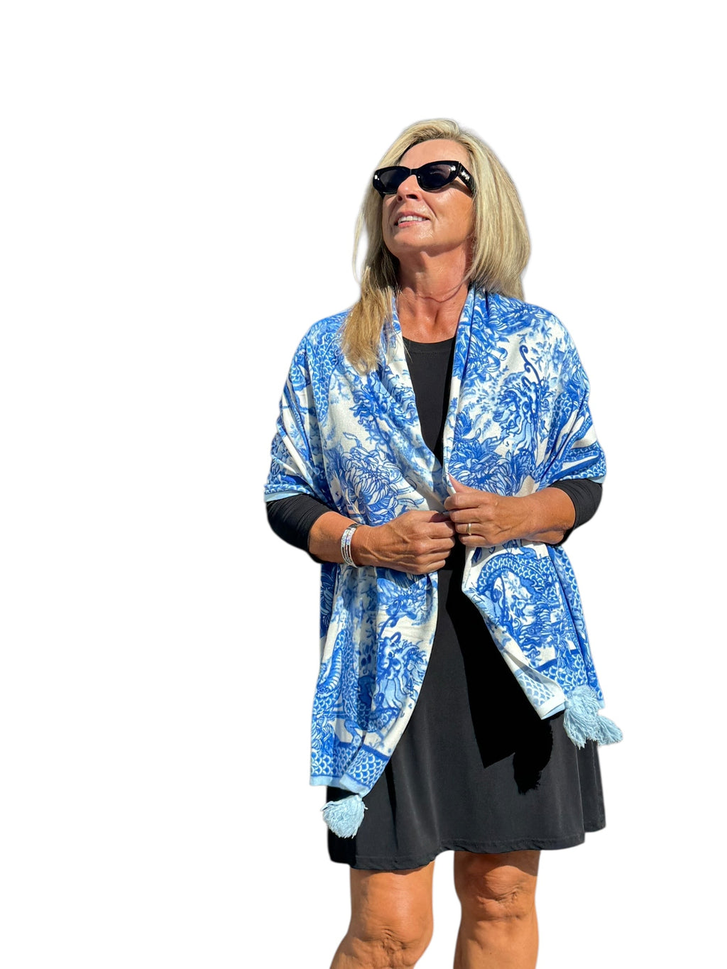 Soft Knit Scarf Dragon Blue/White - Back of the Bay Boutique