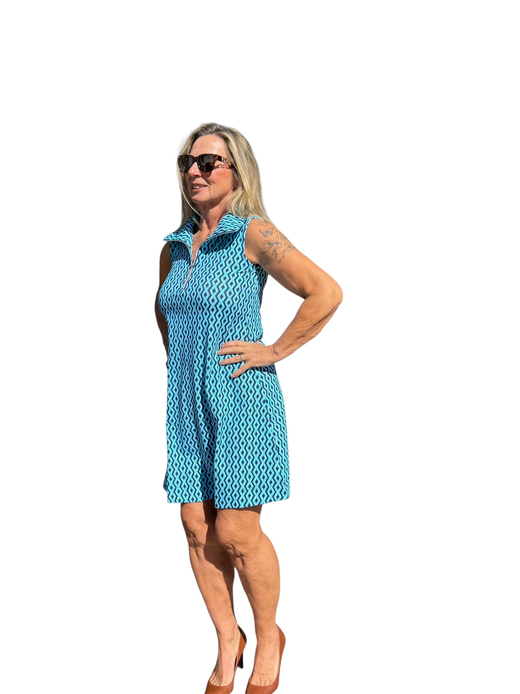 Zipper Swing Dress with UPF50+ Nautical Ropes Turquoise - Back of the Bay Boutique