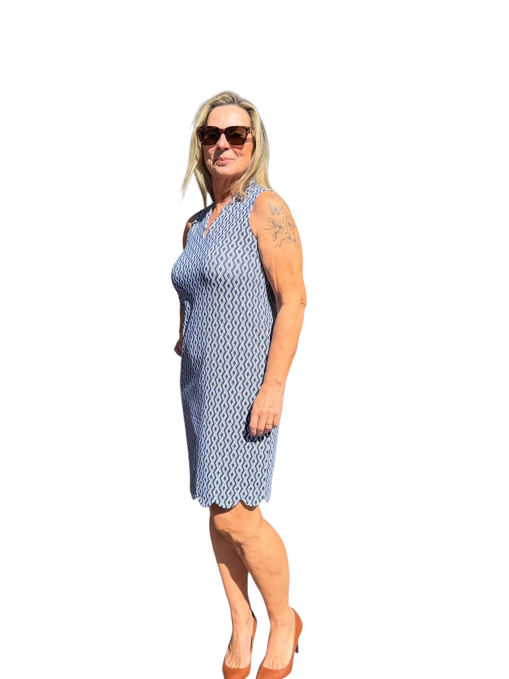 Scalloped - Neck and - Hem Sleeveless Dress with UPF50+ Nautical Ropes Navy - Back of the Bay Boutique