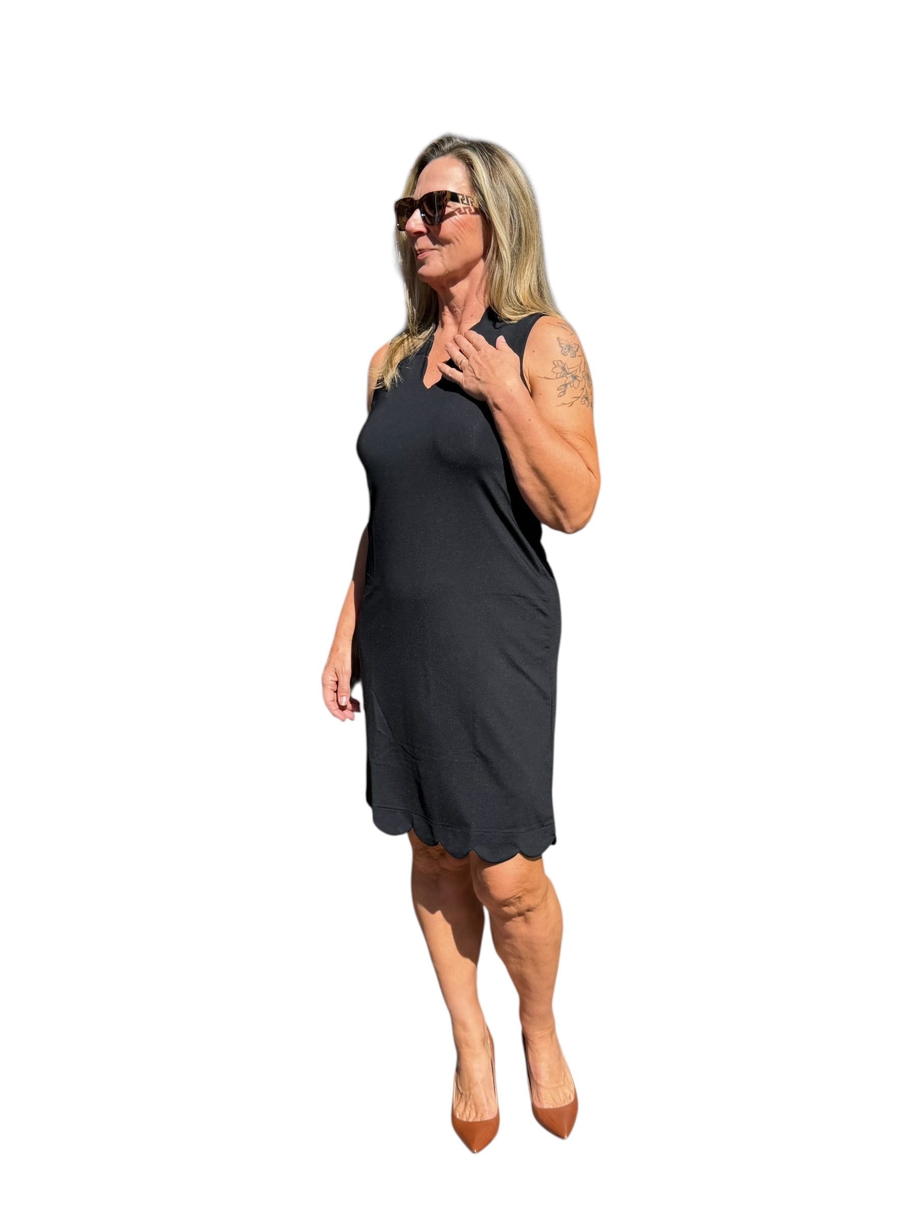 Scalloped - Neck and - Hem Sleeveless Dress with UPF50+ Black - Back of the Bay Boutique