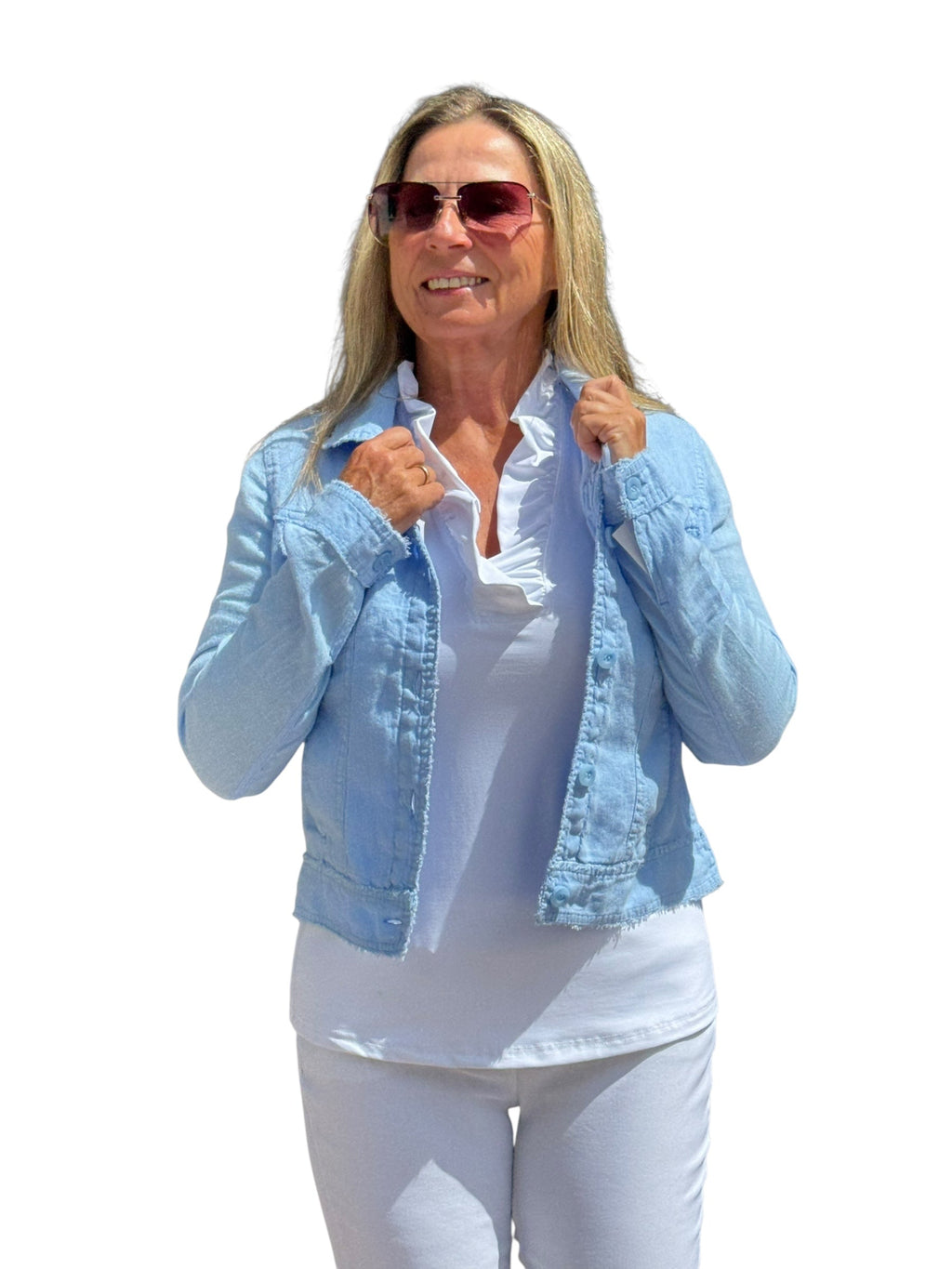 Long - Sleeve Linen Jacket Clear Periwinkle - Back of the Bay Boutique