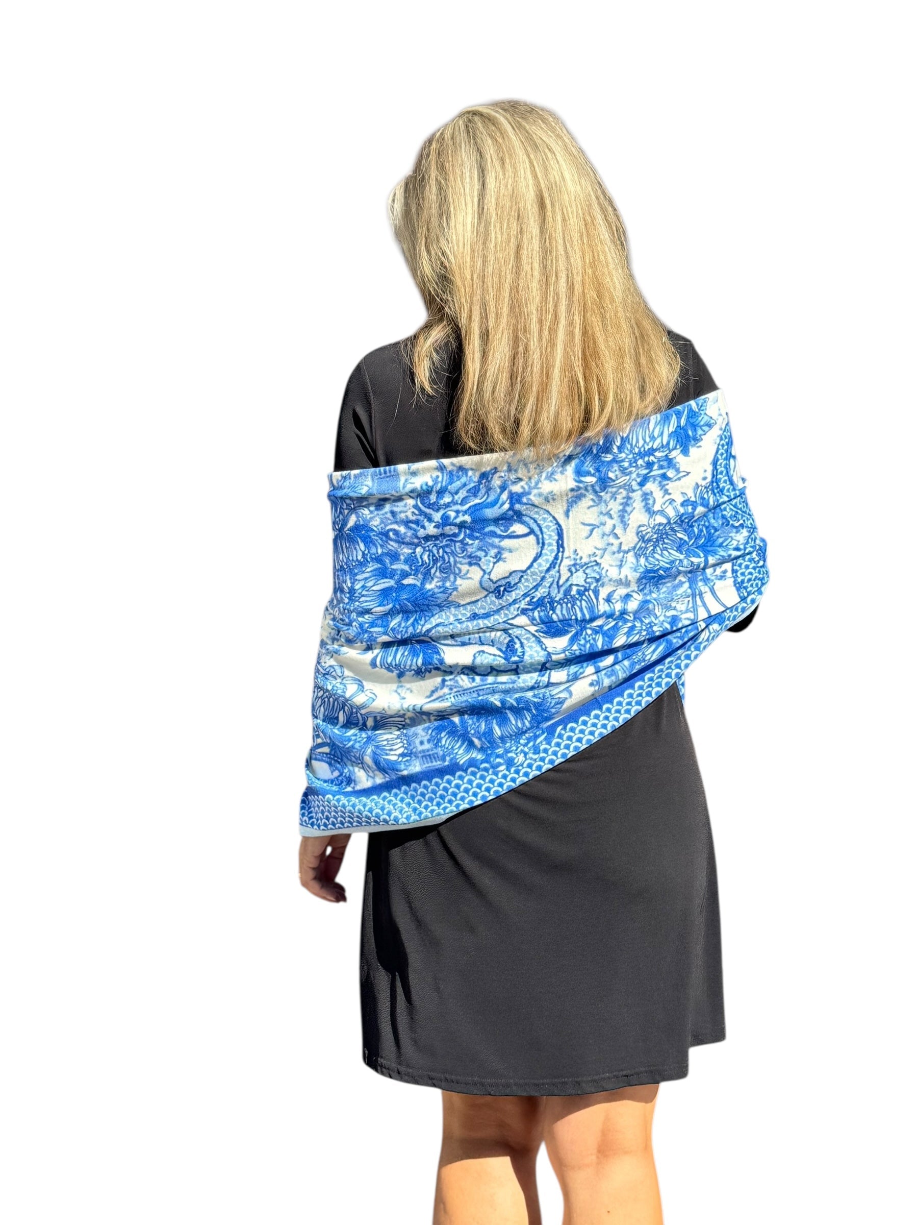 Soft Knit Scarf Dragon Blue/White - Back of the Bay Boutique