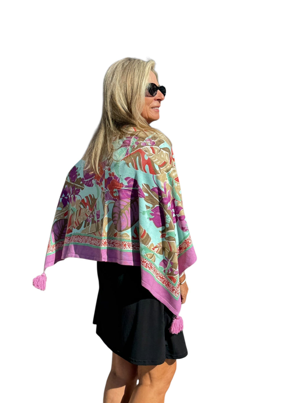Soft Knit Poncho Tropical Isles Mint Multi - Back of the Bay Boutique
