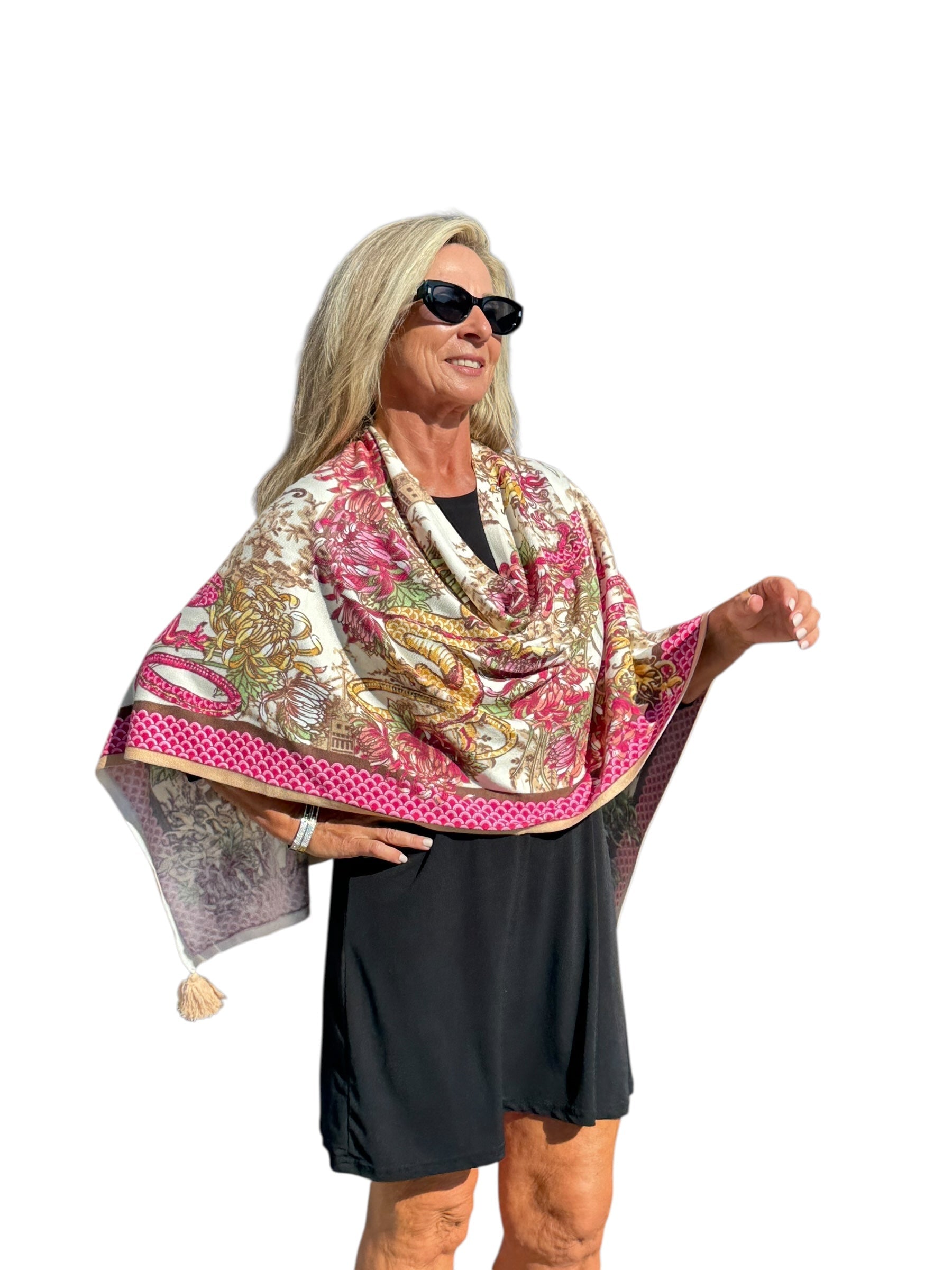 Soft Knit Poncho Dragon Pink/Ivory - Back of the Bay Boutique