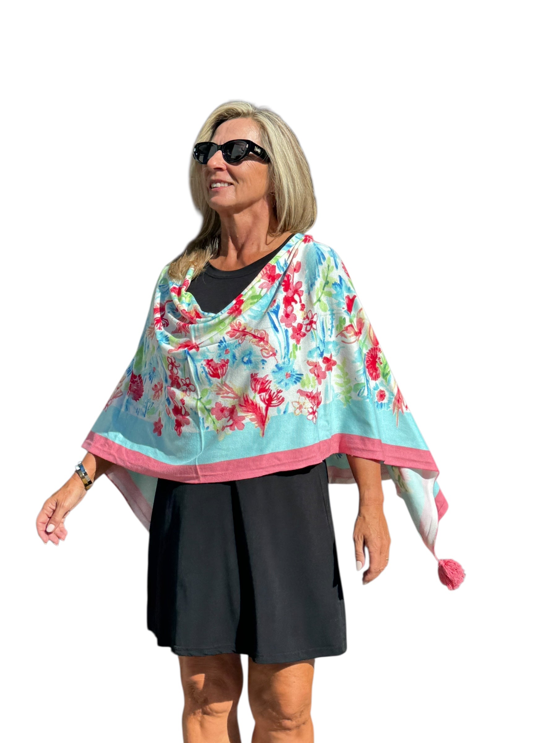 Soft Knit Poncho Wild Flower Multi - Back of the Bay Boutique
