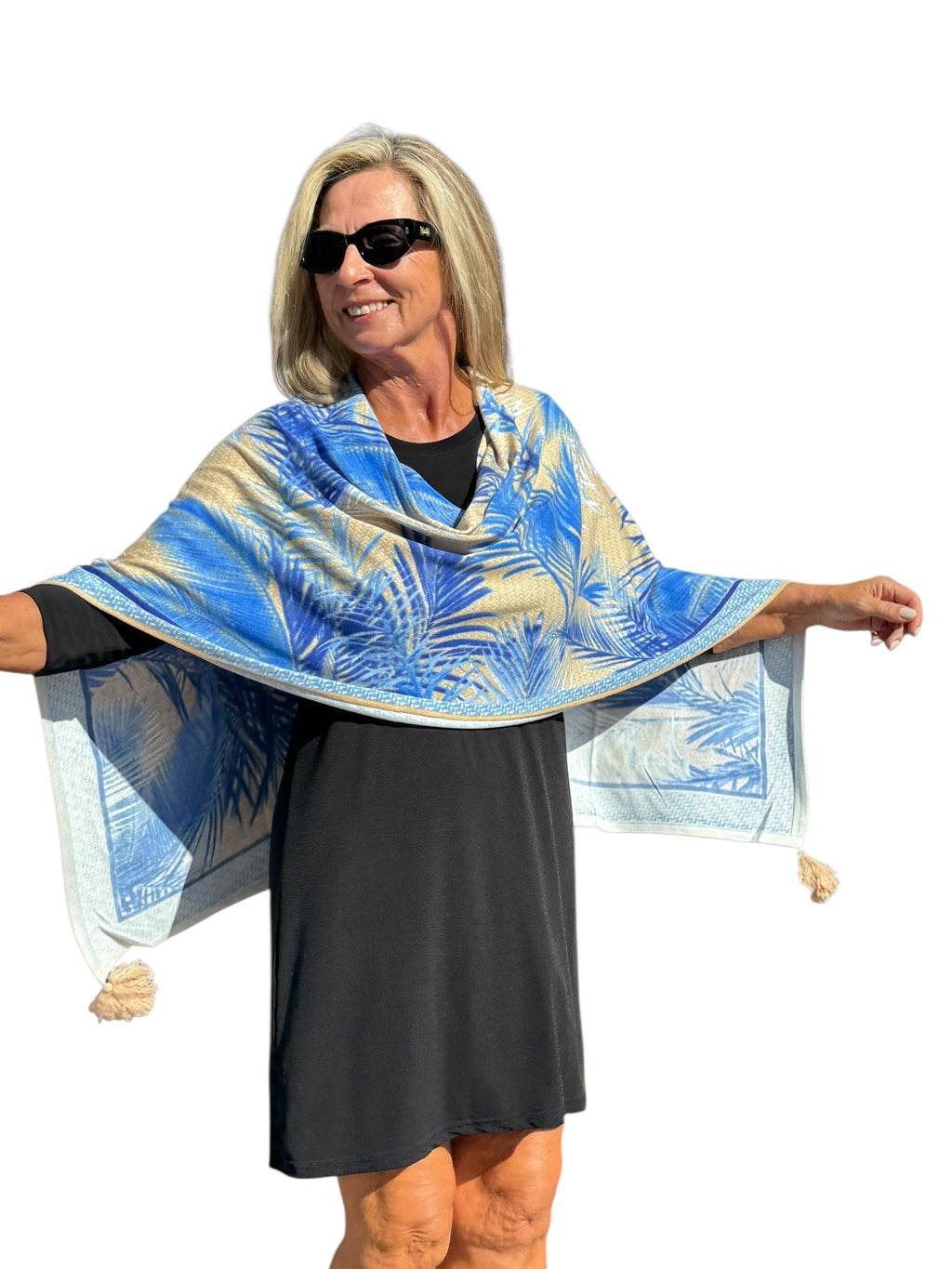 Soft Knit Poncho Bali Natural Blue - Back of the Bay Boutique
