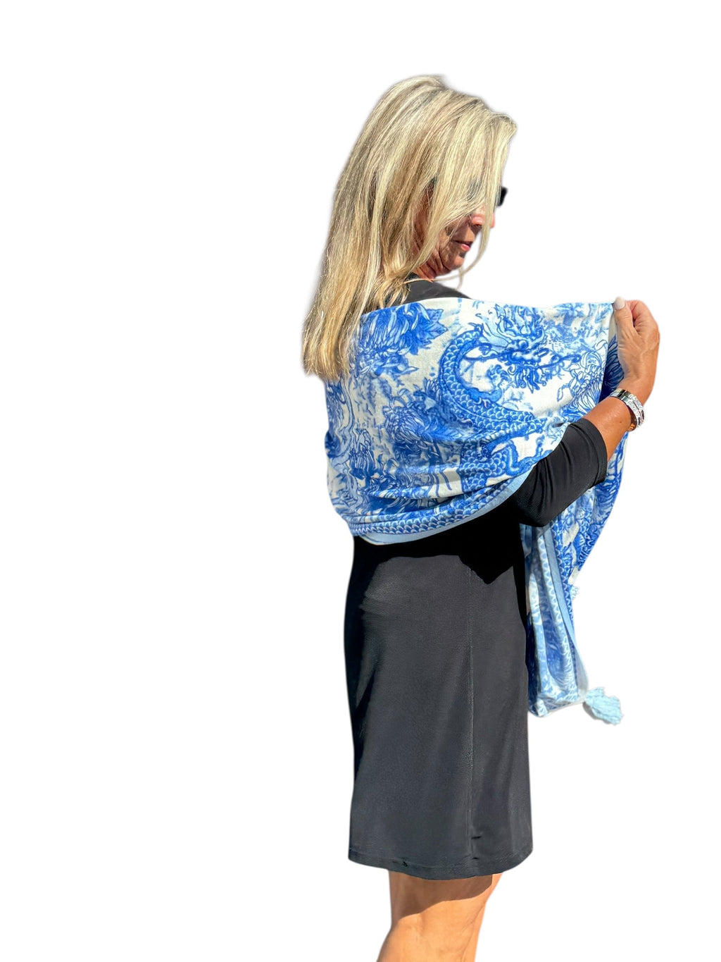 Soft Knit Scarf Dragon Blue/White - Back of the Bay Boutique