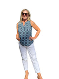 Keyhole Sleeveless Top with UPF50+ Geometric Lines Navy - Back of the Bay Boutique