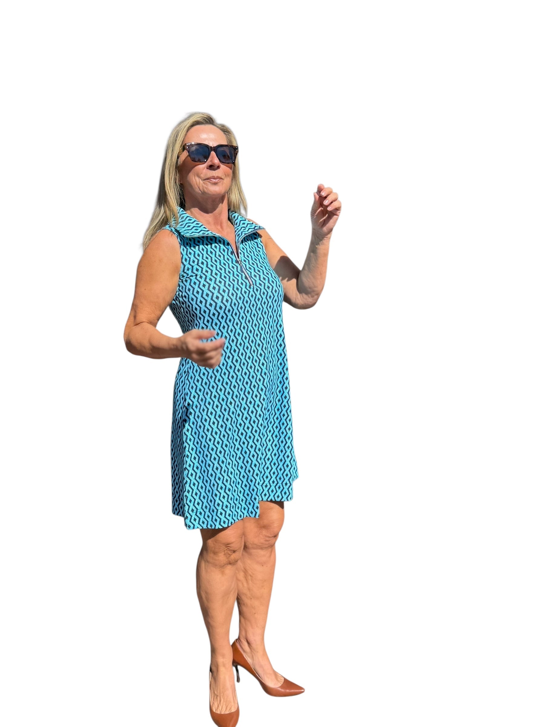 Zipper Swing Dress with UPF50+ Nautical Ropes Turquoise - Back of the Bay Boutique
