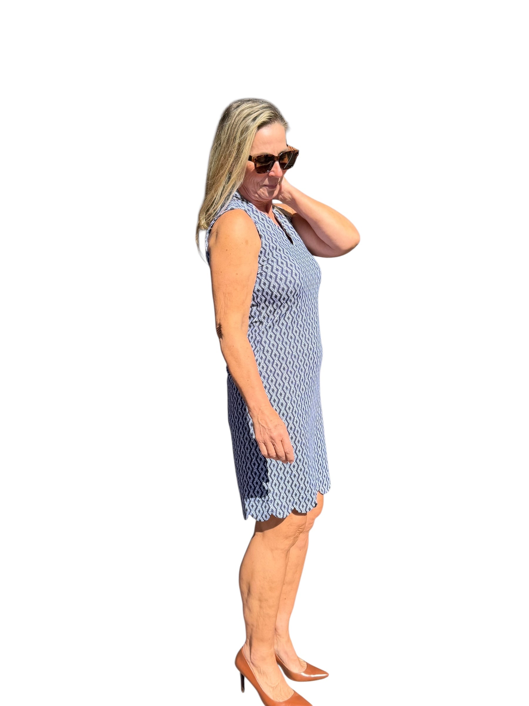 Scalloped - Neck and - Hem Sleeveless Dress with UPF50+ Nautical Ropes Navy - Back of the Bay Boutique
