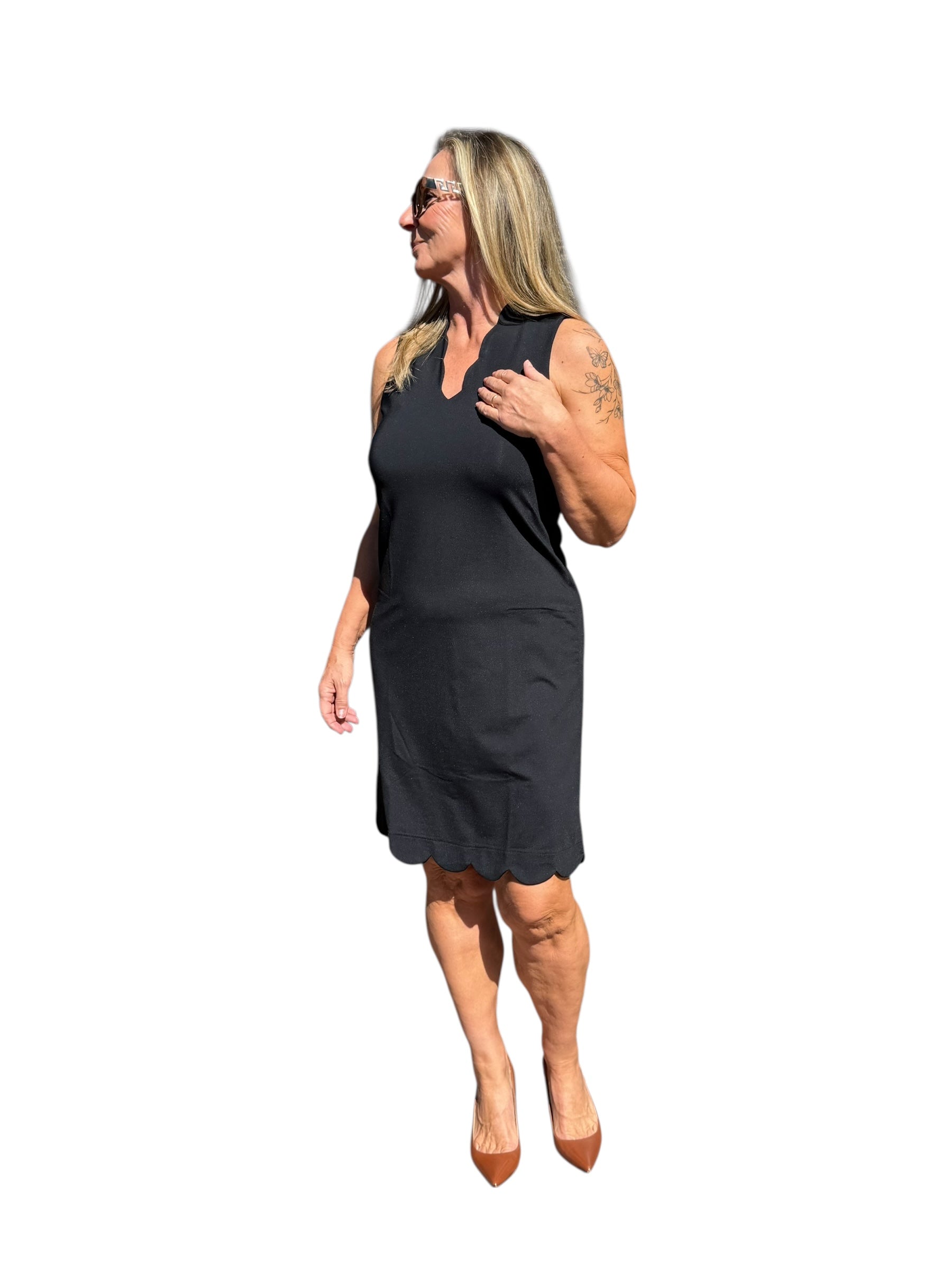 Scalloped - Neck and - Hem Sleeveless Dress with UPF50+ Black - Back of the Bay Boutique