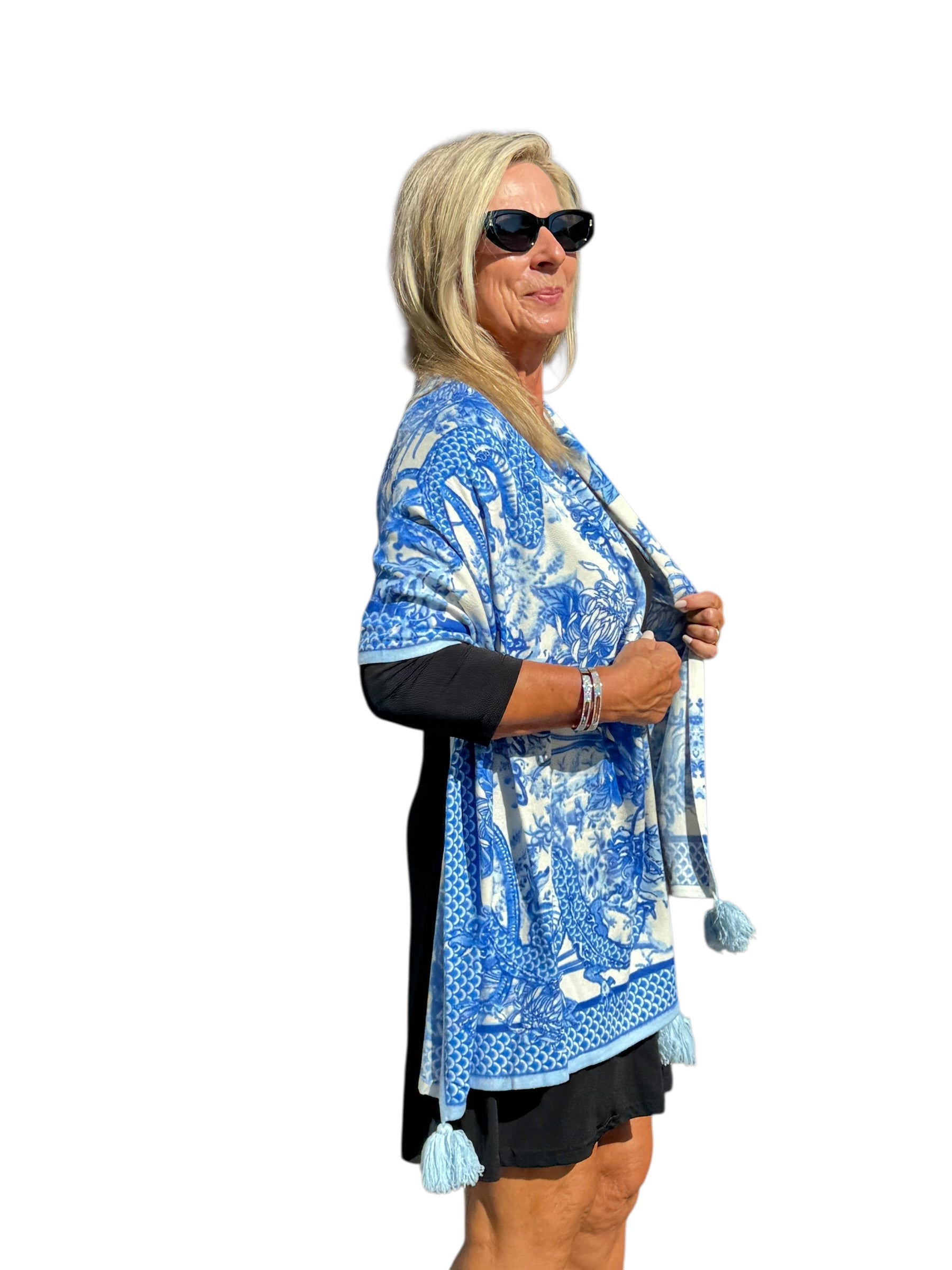 Soft Knit Scarf Dragon Blue/White - Back of the Bay Boutique