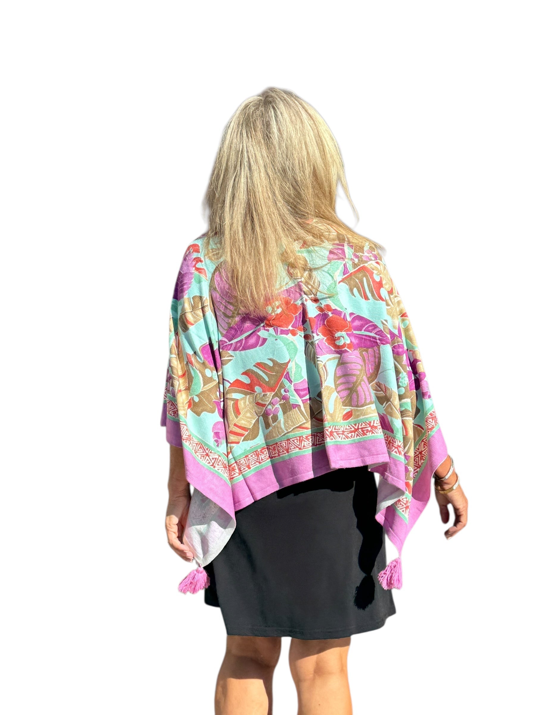Soft Knit Poncho Tropical Isles Mint Multi - Back of the Bay Boutique