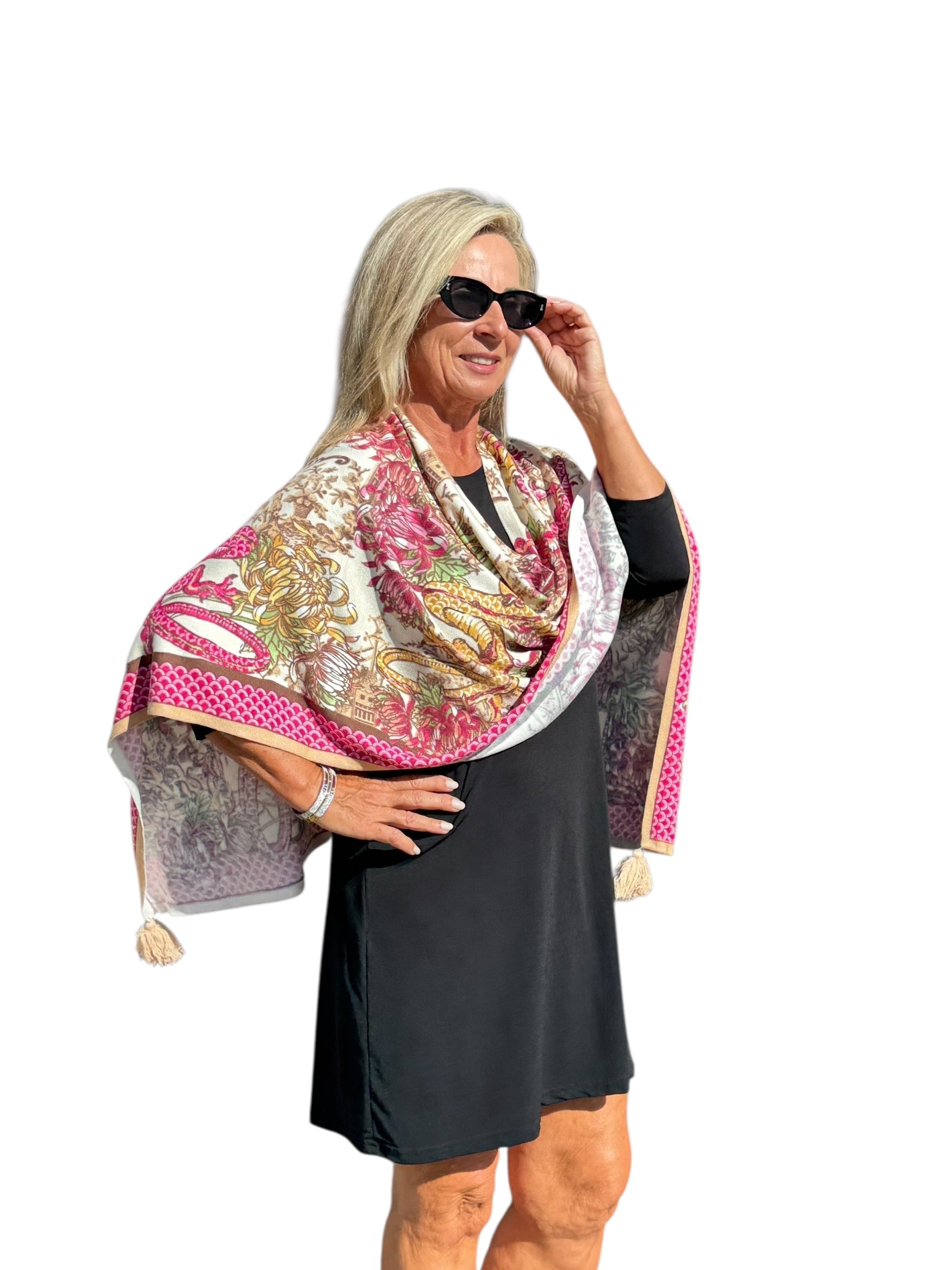 Soft Knit Poncho Dragon Pink/Ivory - Back of the Bay Boutique