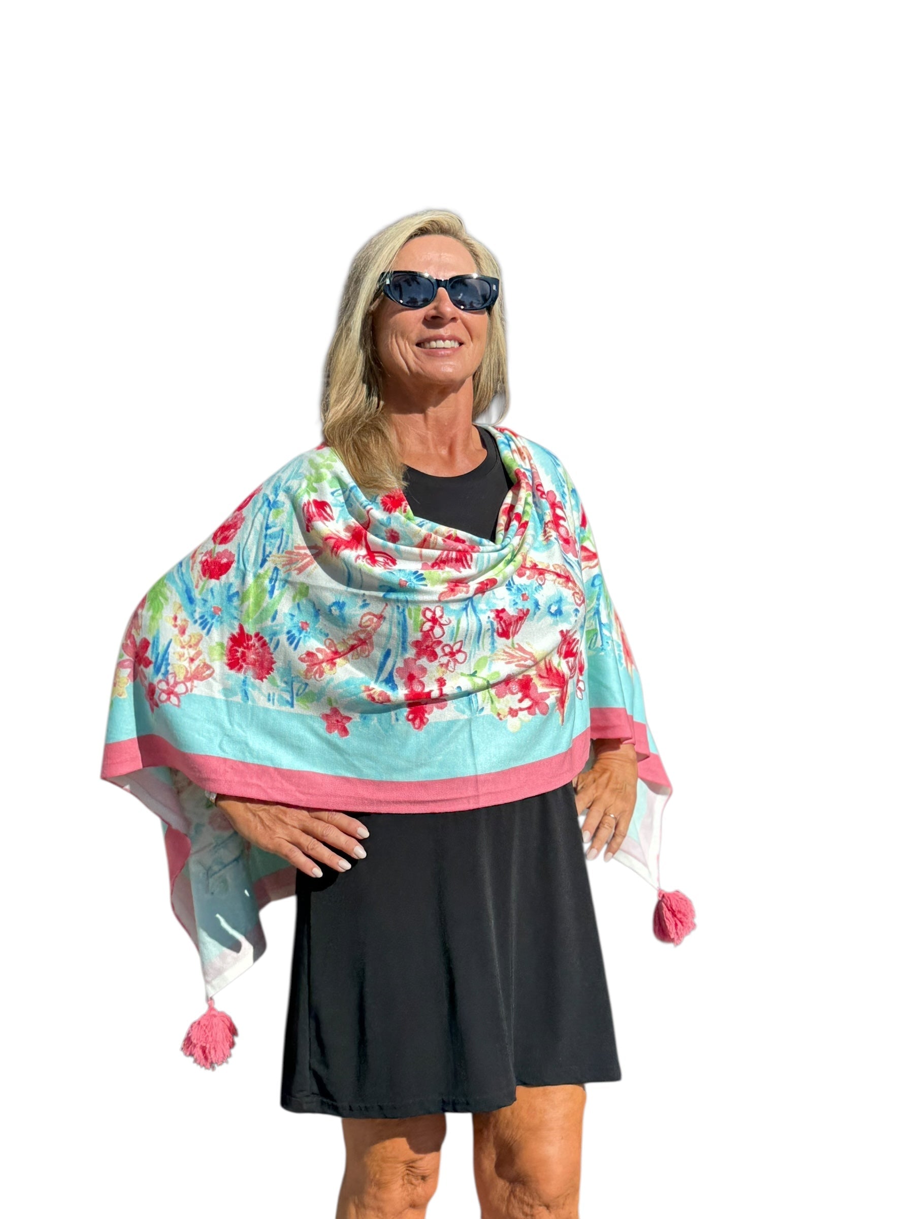 Soft Knit Poncho Wild Flower Multi - Back of the Bay Boutique