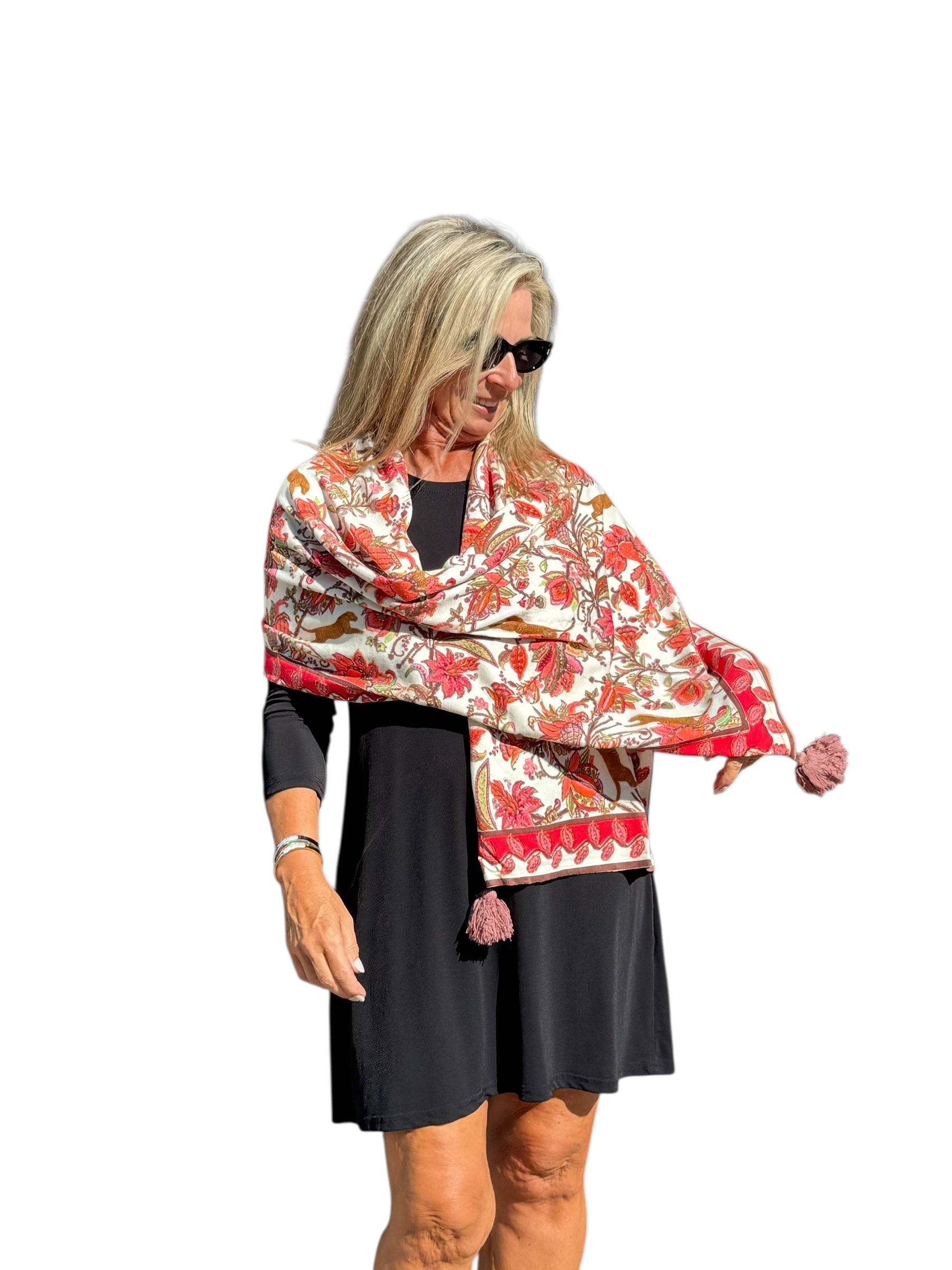 Soft Knit Scarf Jungle Jaguar Ivory/Coral - Back of the Bay Boutique