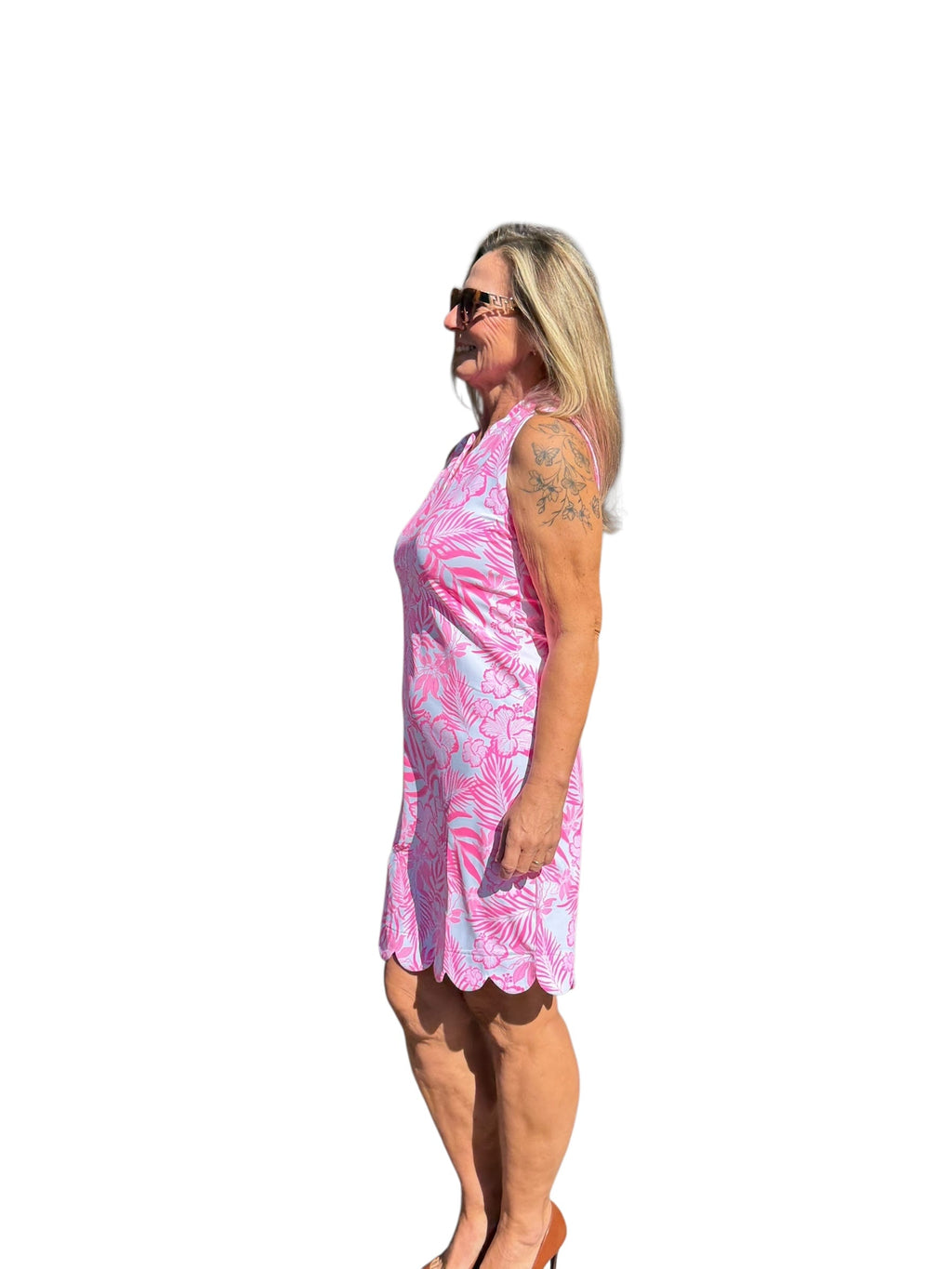 Scalloped - Neck and - Hem Sleeveless Dress with UPF50+ Summer Breeze Pink - Back of the Bay Boutique