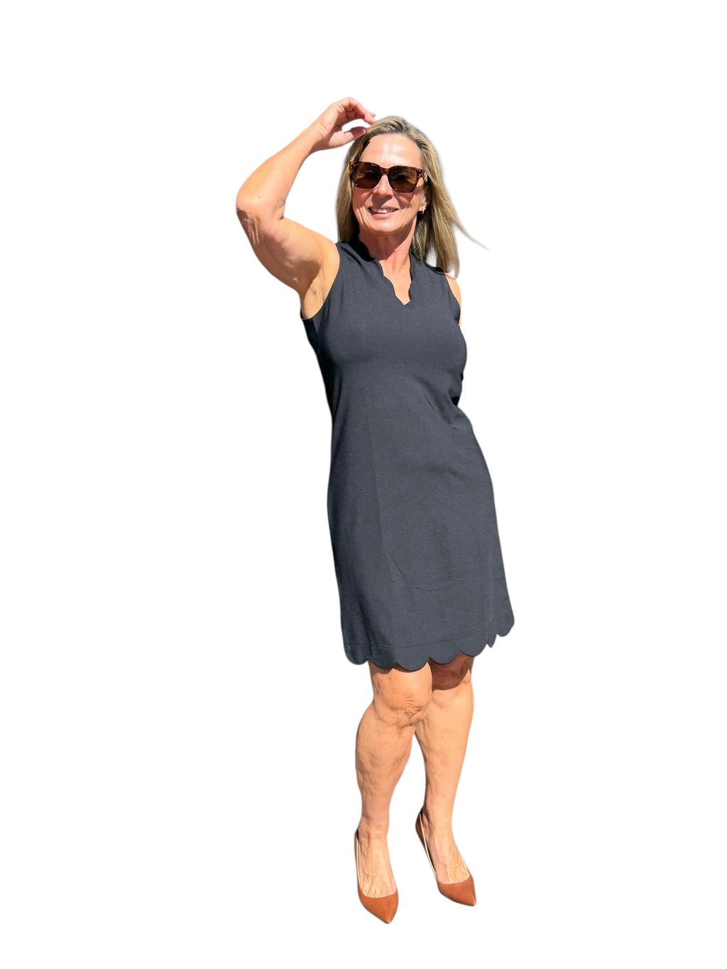 Scalloped - Neck and - Hem Sleeveless Dress with UPF50+ Black - Back of the Bay Boutique