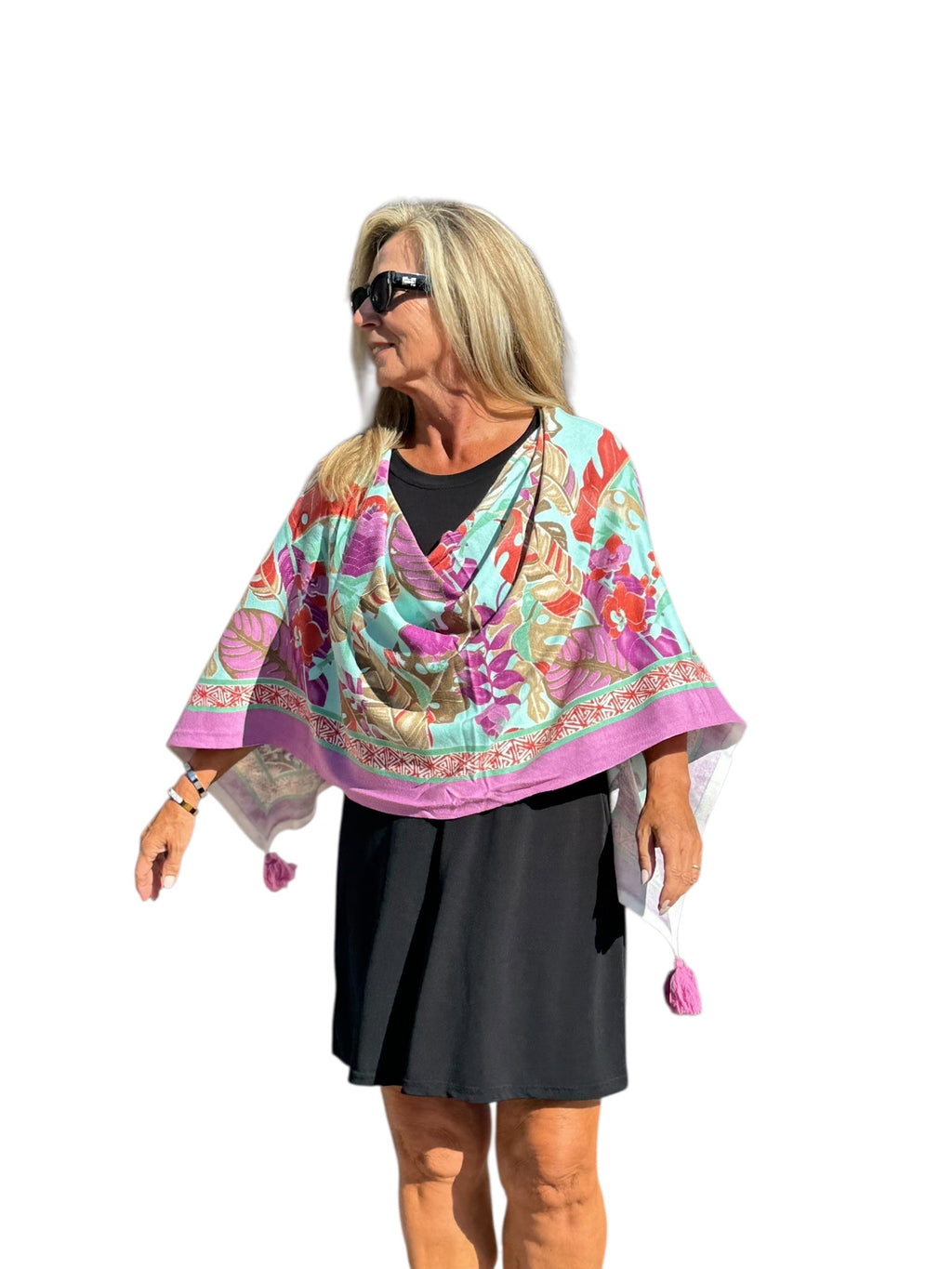 Soft Knit Poncho Tropical Isles Mint Multi - Back of the Bay Boutique