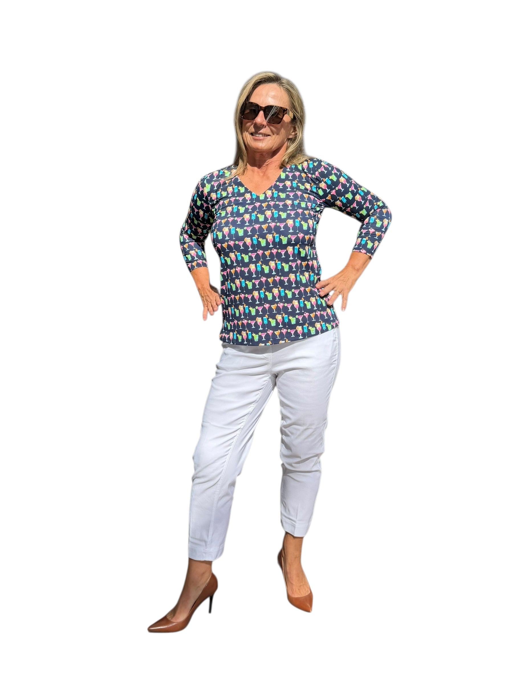 V - Neck Top with UPF50+ Happy Hour - Back of the Bay Boutique