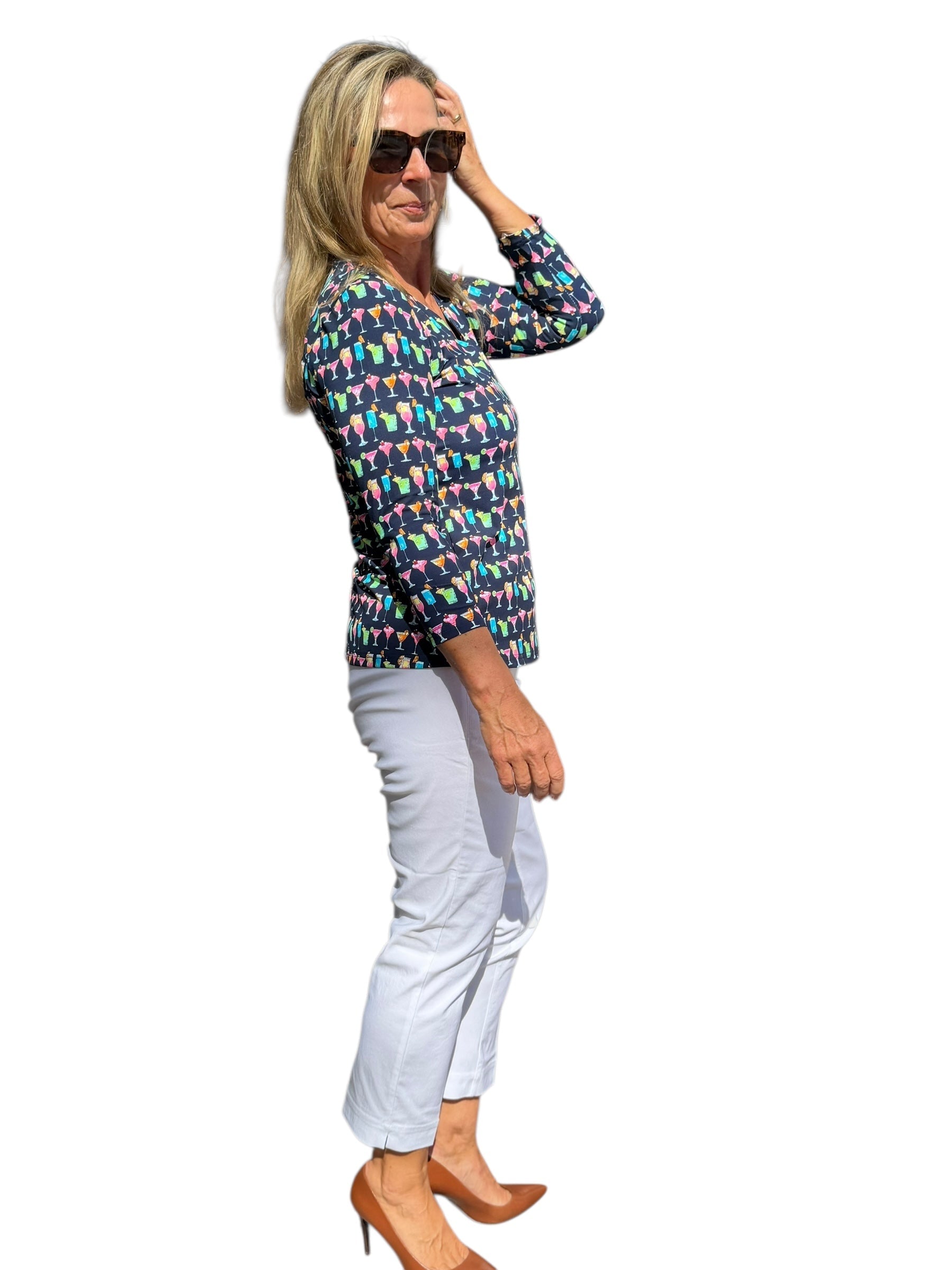 V - Neck Top with UPF50+ Happy Hour - Back of the Bay Boutique