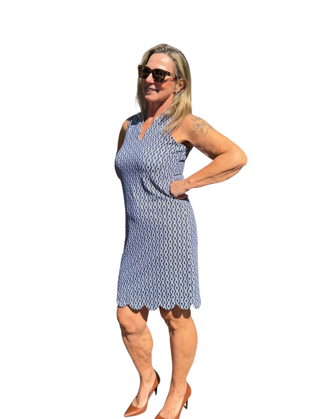 Scalloped - Neck and - Hem Sleeveless Dress with UPF50+ Nautical Ropes Navy - Back of the Bay Boutique