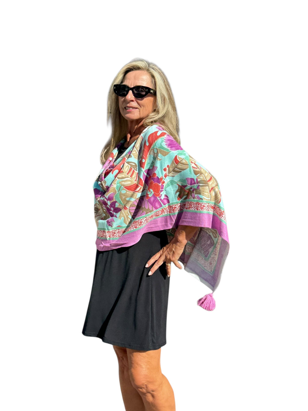 Soft Knit Poncho Tropical Isles Mint Multi - Back of the Bay Boutique