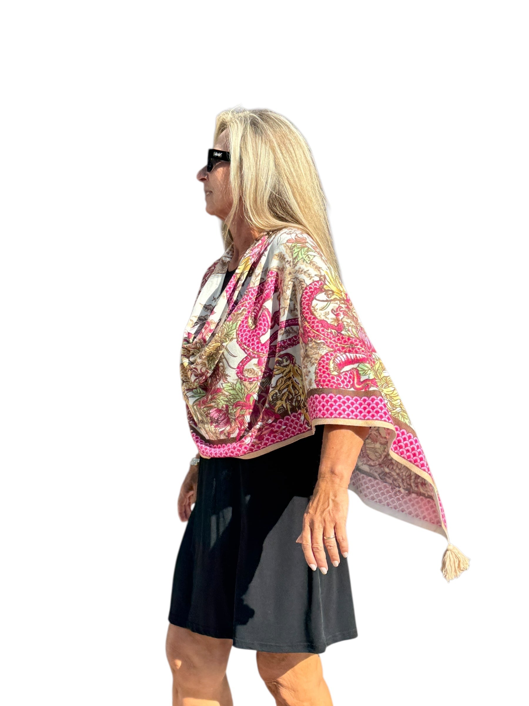 Soft Knit Poncho Dragon Pink/Ivory - Back of the Bay Boutique