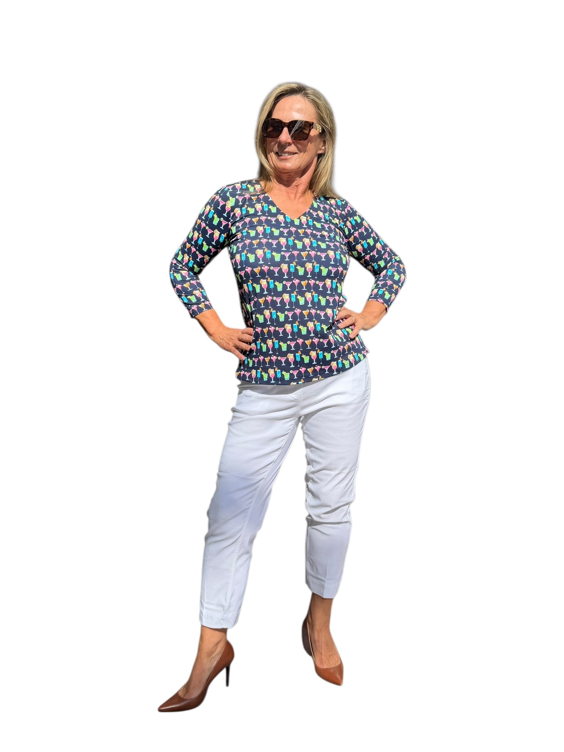 V - Neck Top with UPF50+ Happy Hour - Back of the Bay Boutique