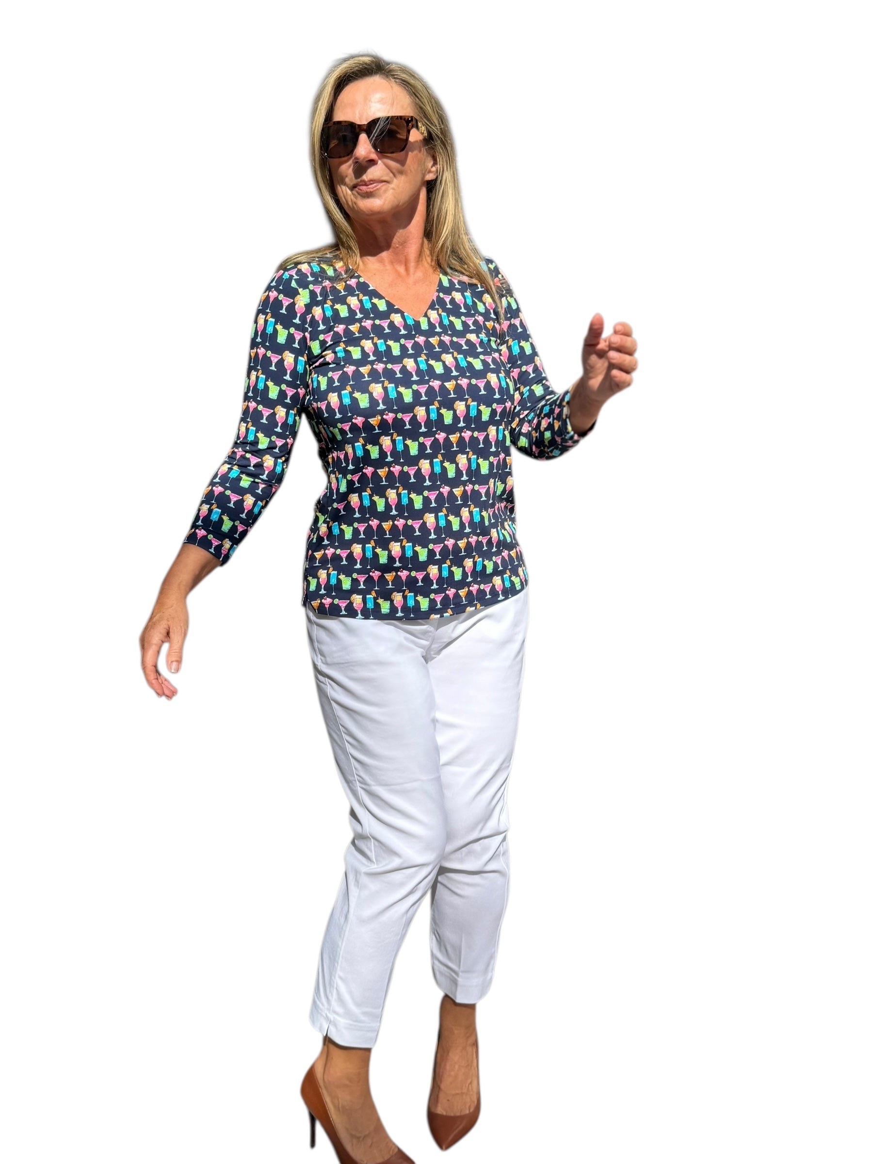 V - Neck Top with UPF50+ Happy Hour - Back of the Bay Boutique