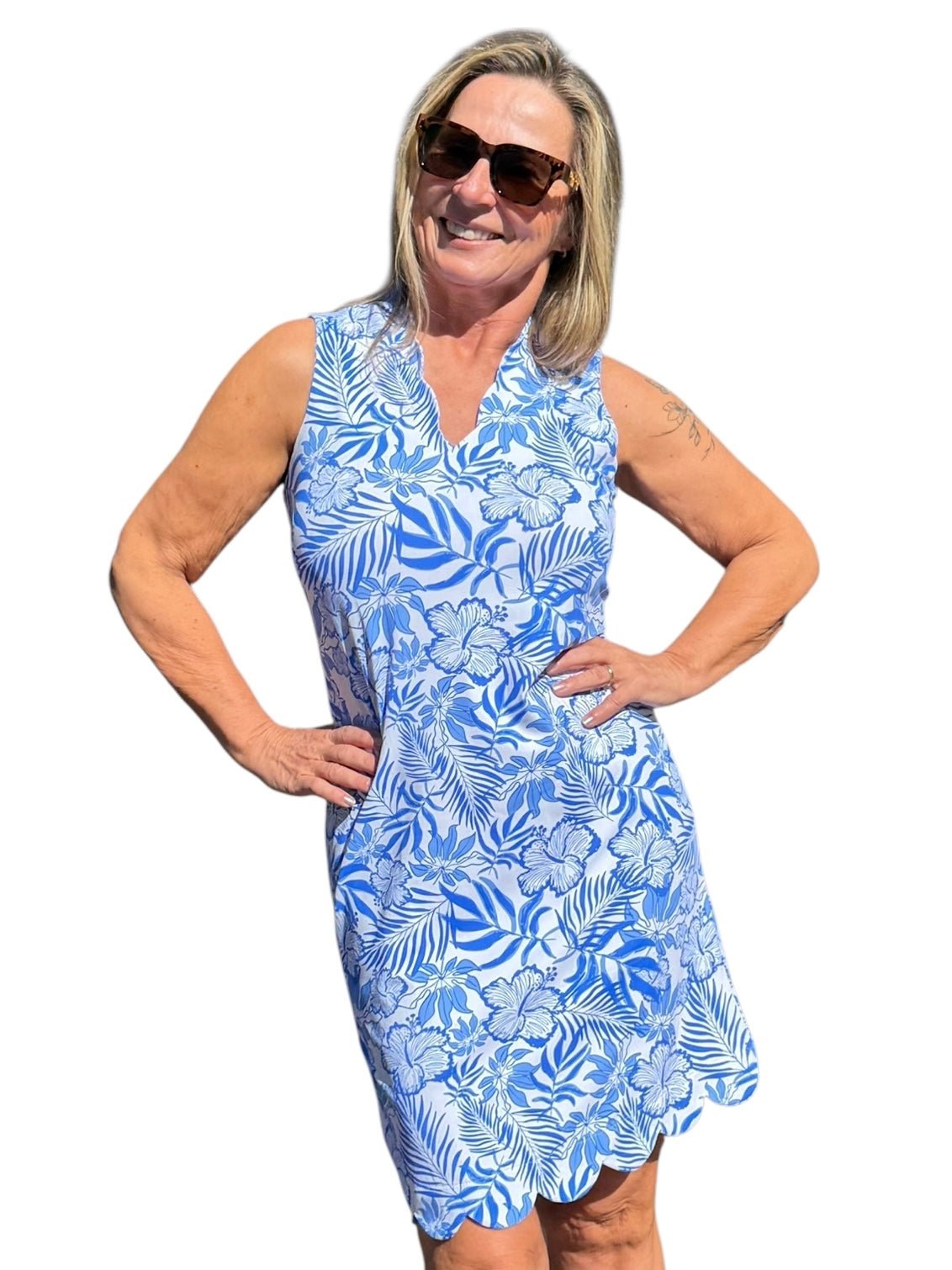 Scalloped - Neck and - Hem Sleeveless Dress with UPF50+ Summer Breeze Blue - Back of the Bay Boutique