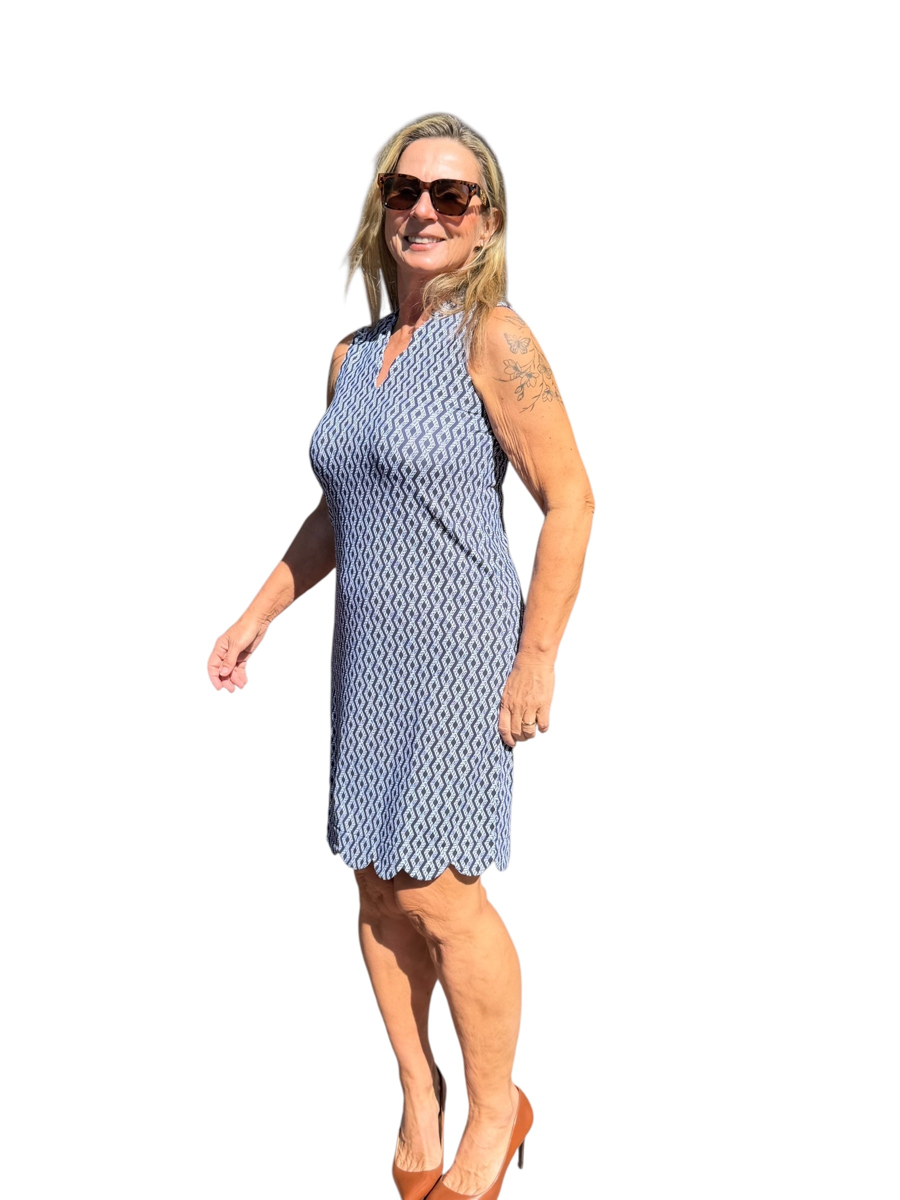 Scalloped - Neck and - Hem Sleeveless Dress with UPF50+ Nautical Ropes Navy - Back of the Bay Boutique