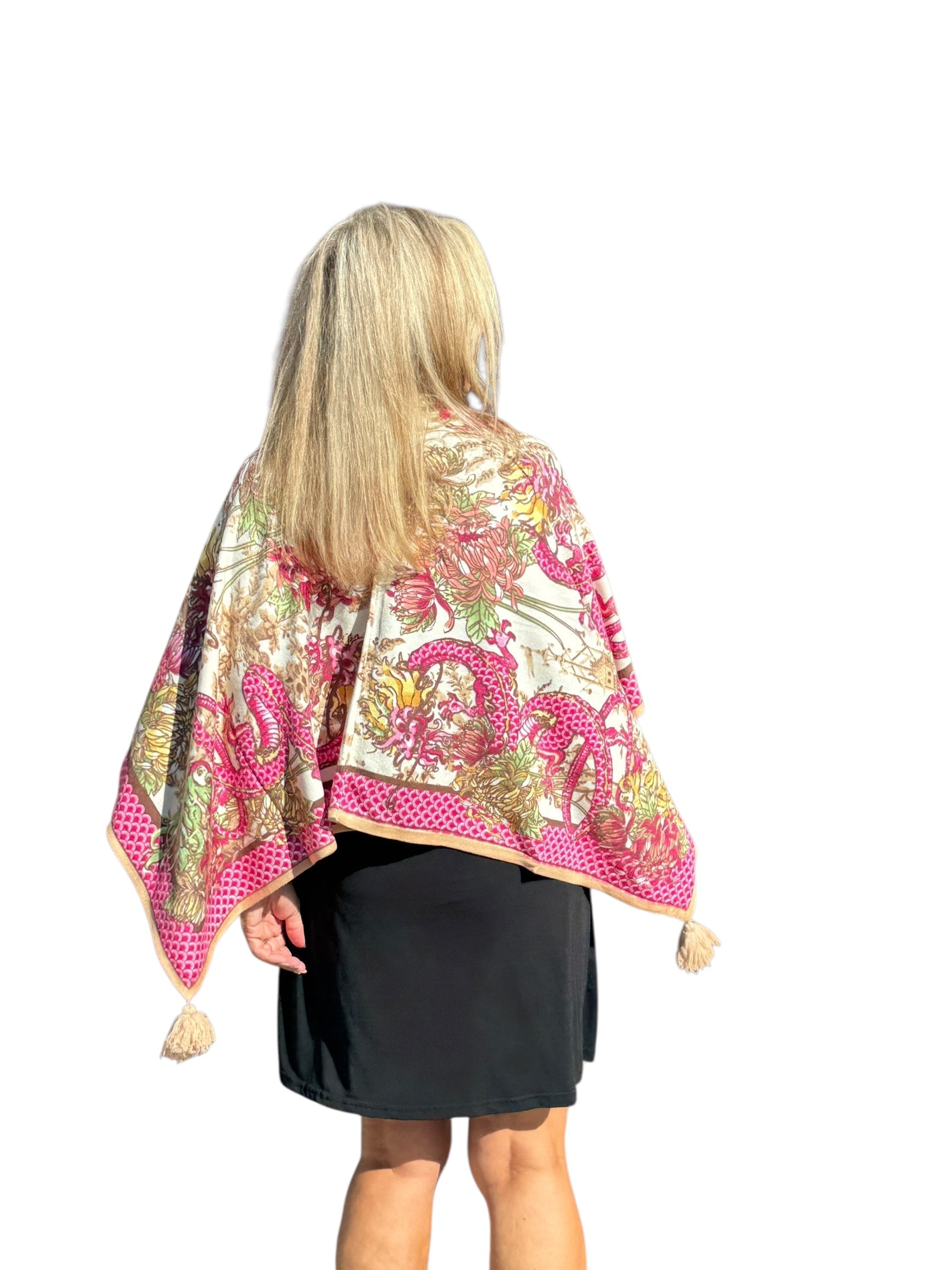 Soft Knit Poncho Dragon Pink/Ivory - Back of the Bay Boutique