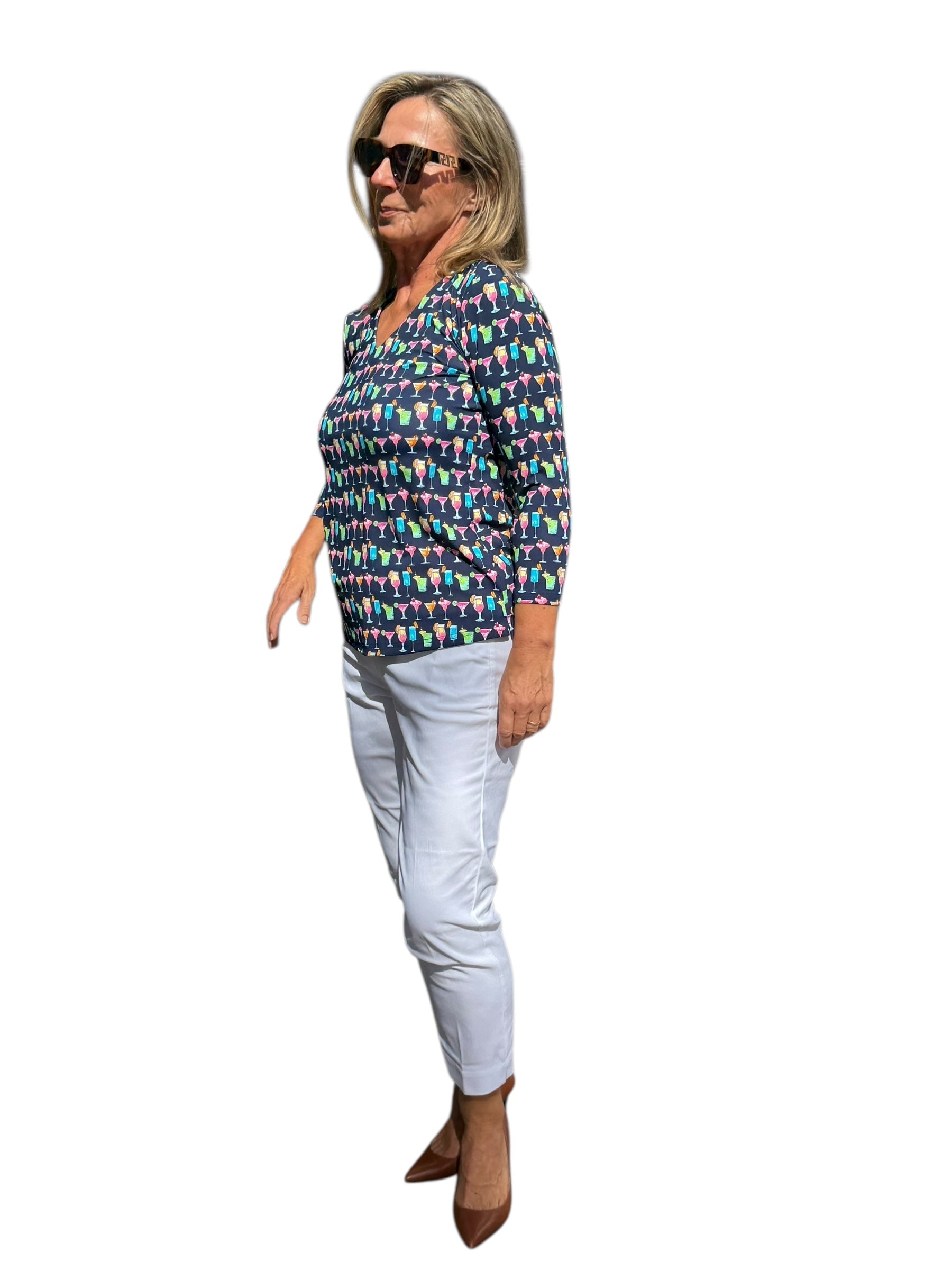 V - Neck Top with UPF50+ Happy Hour - Back of the Bay Boutique