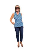 Ruffle - Neck Top with UPF50+ Navy Waves - Back of the Bay Boutique