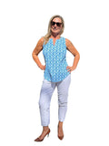 Keyhole Sleeveless Top with UPF50+ Blue Turtles - Back of the Bay Boutique